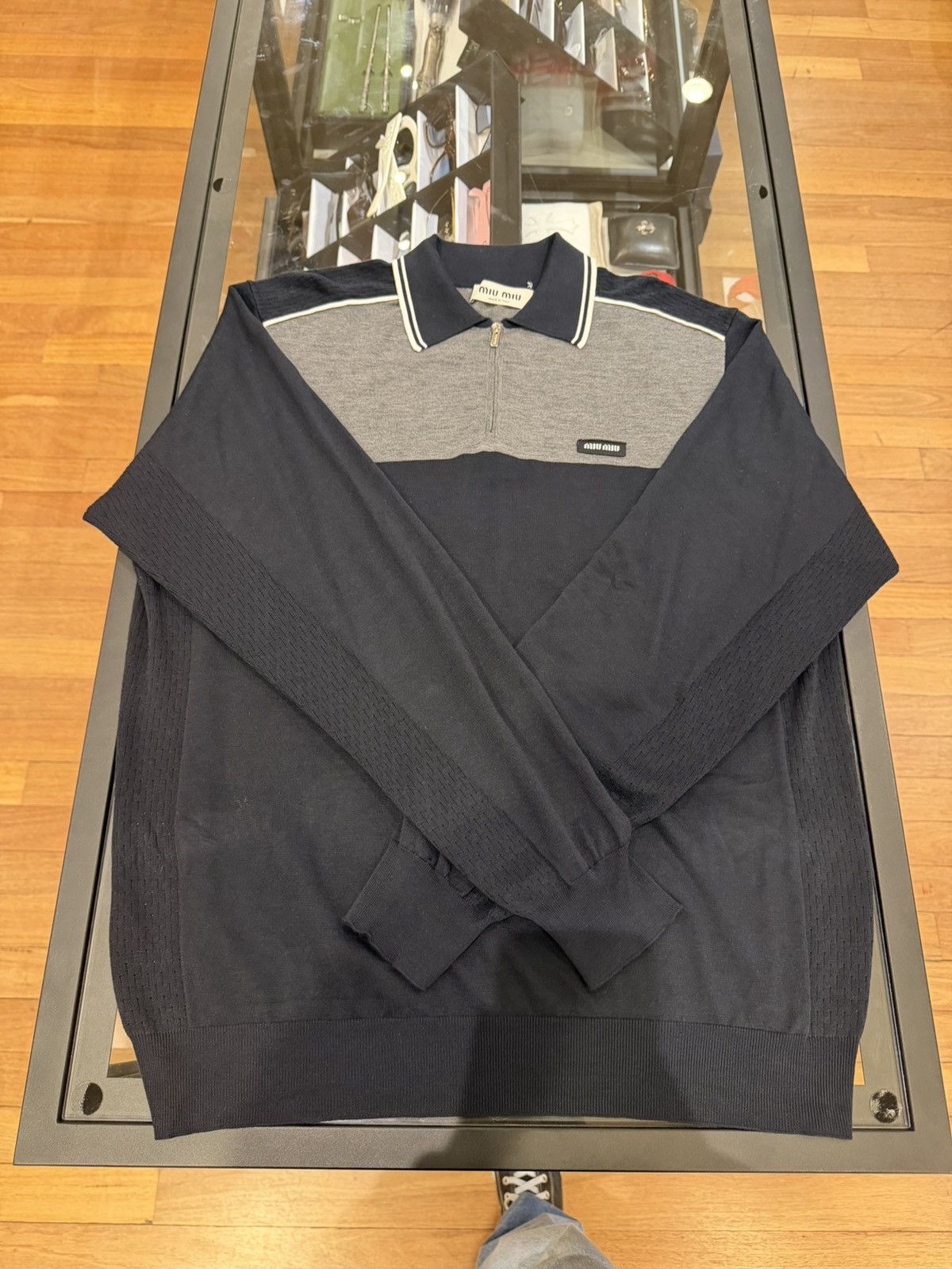 Miu Miu Miu Miu Cotton Pique Polo Shirt - Navy/Grey Size US M / EU 48-50 / 2 - 3 Thumbnail