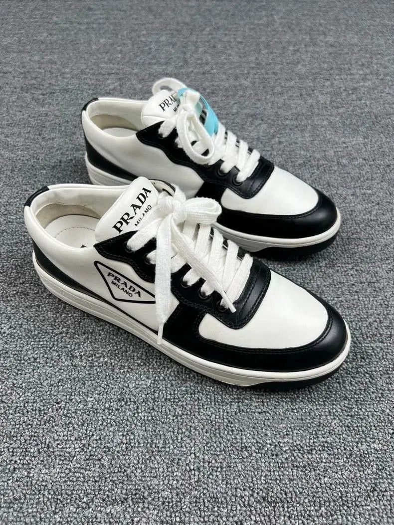 Prada Prada Black and White Triangle Logo Low-Top Sneakers. Size US 6.5 / EU 39-40 - 2 Thumbnail