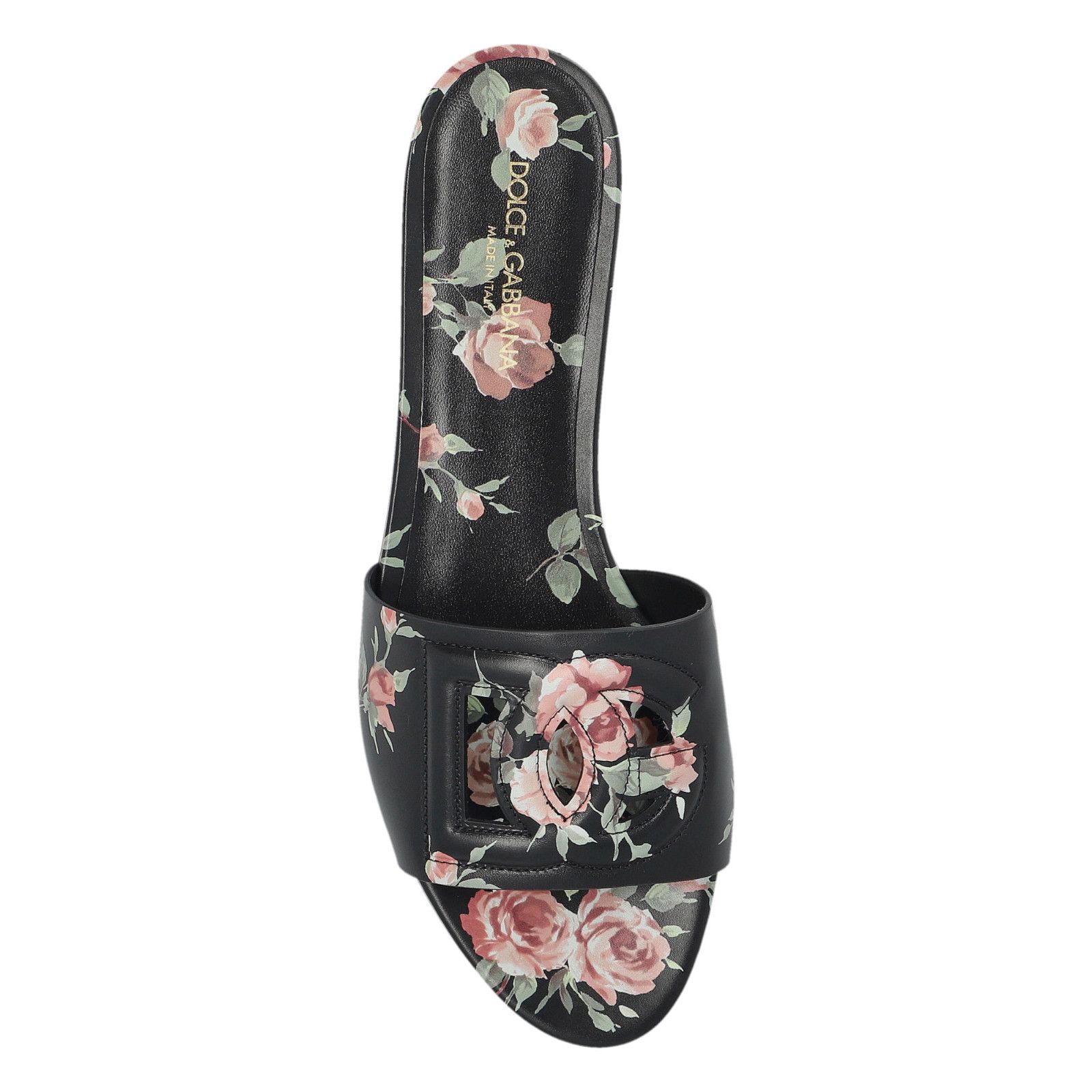 DOLCE&GABBANA Flower Black Leather Slides New & Authentic (W