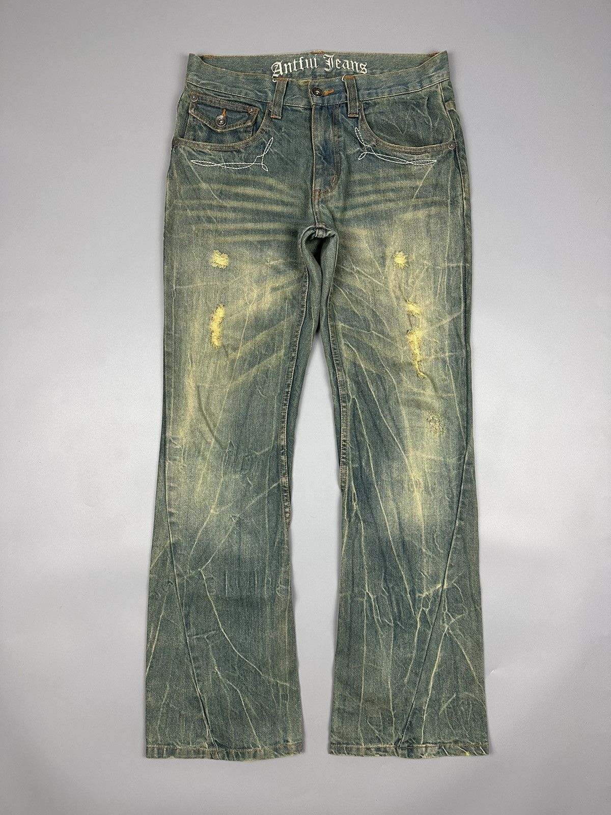 If Six Was Nine × Le Grande Bleu (L.G.B.) Distressed Antful Whiskered Flared Jeans Size US 31 - 1 Thumbnail