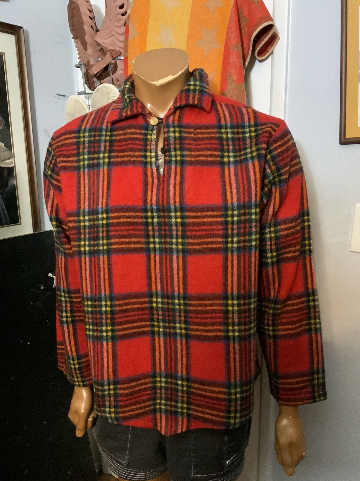 Vintage VTG 50s 60s Fox Knapp Wool Plaid Loop Collar Sweater Shirt Size US M / EU 48-50 / 2 - 7 Thumbnail
