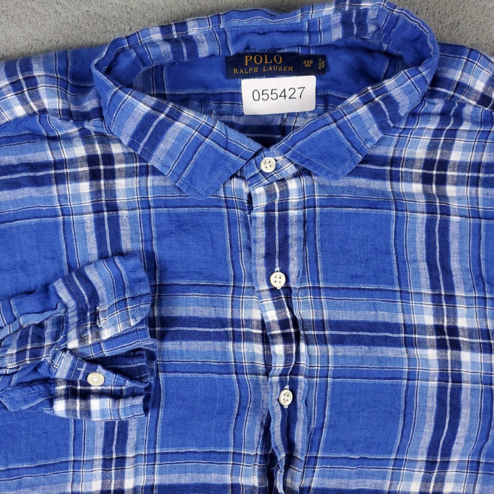 Ralph Lauren Ralph Lauren Shirt Mens Big 4X Blue Plaid Linen Button-Up Long Sleeve Col​lar Shirt Size US XXL / EU 58 / 5 - 2 Thumbnail