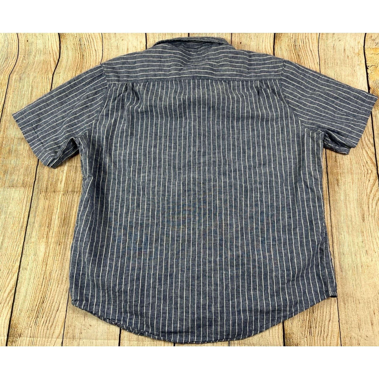 Vintage Mens Report Collection Shirt XL Blue Stripe Linen Cotton Blend Button Up Short Sleeve Casual Travel Size US XL / EU 56 / 4 - 2 Thumbnail