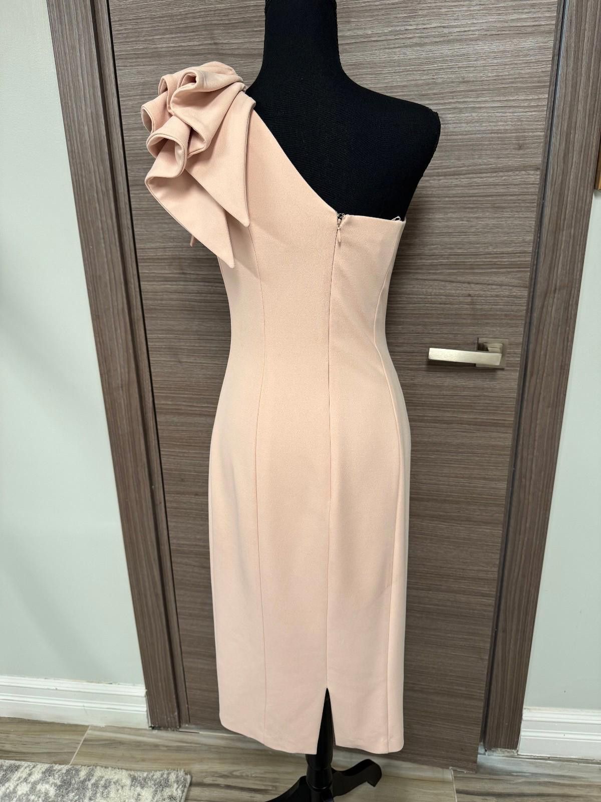 Other Betsy & Adam Blush One Shoulder Midi Dress Sz6 Ruffle Sheath Size M / US 6-8 / IT 42-44 - 8 Thumbnail