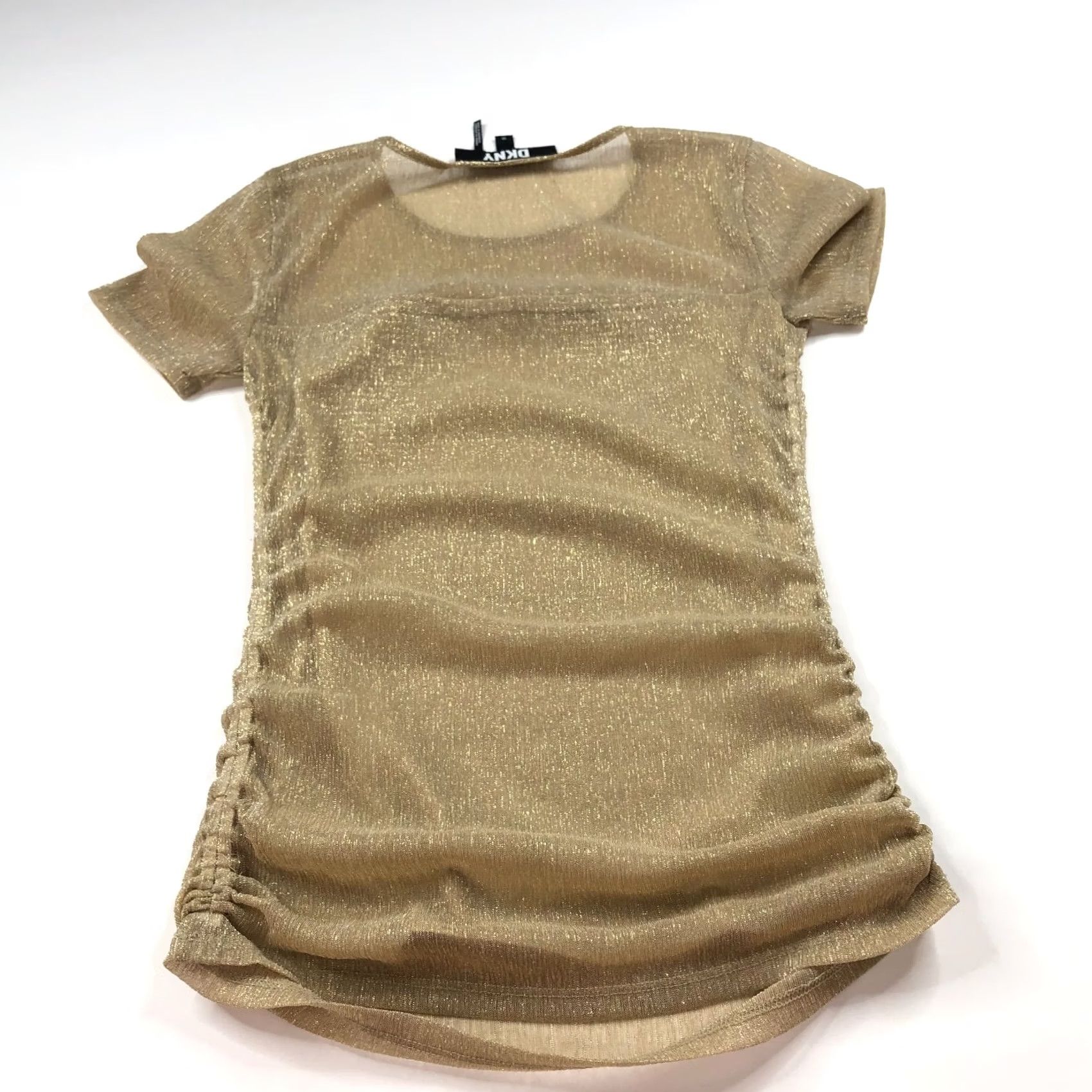 DKNY DKNY XS Metallic Ruched Pullover Top T-Shirt Black Gold MINT Casual Womens XS Pullover Shirt Size XS / US 0-2 / IT 36-38 - 7 Thumbnail