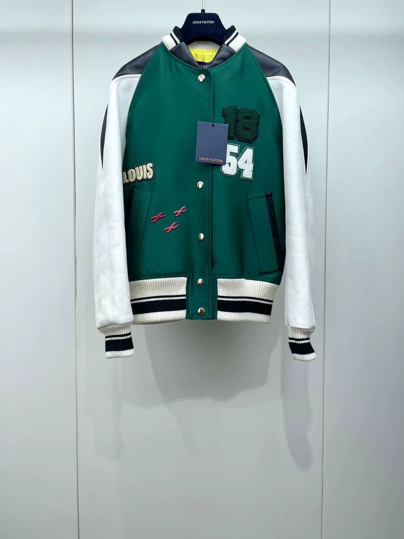 Louis Vuitton Sheepskin green patchwork baseball jacket 250