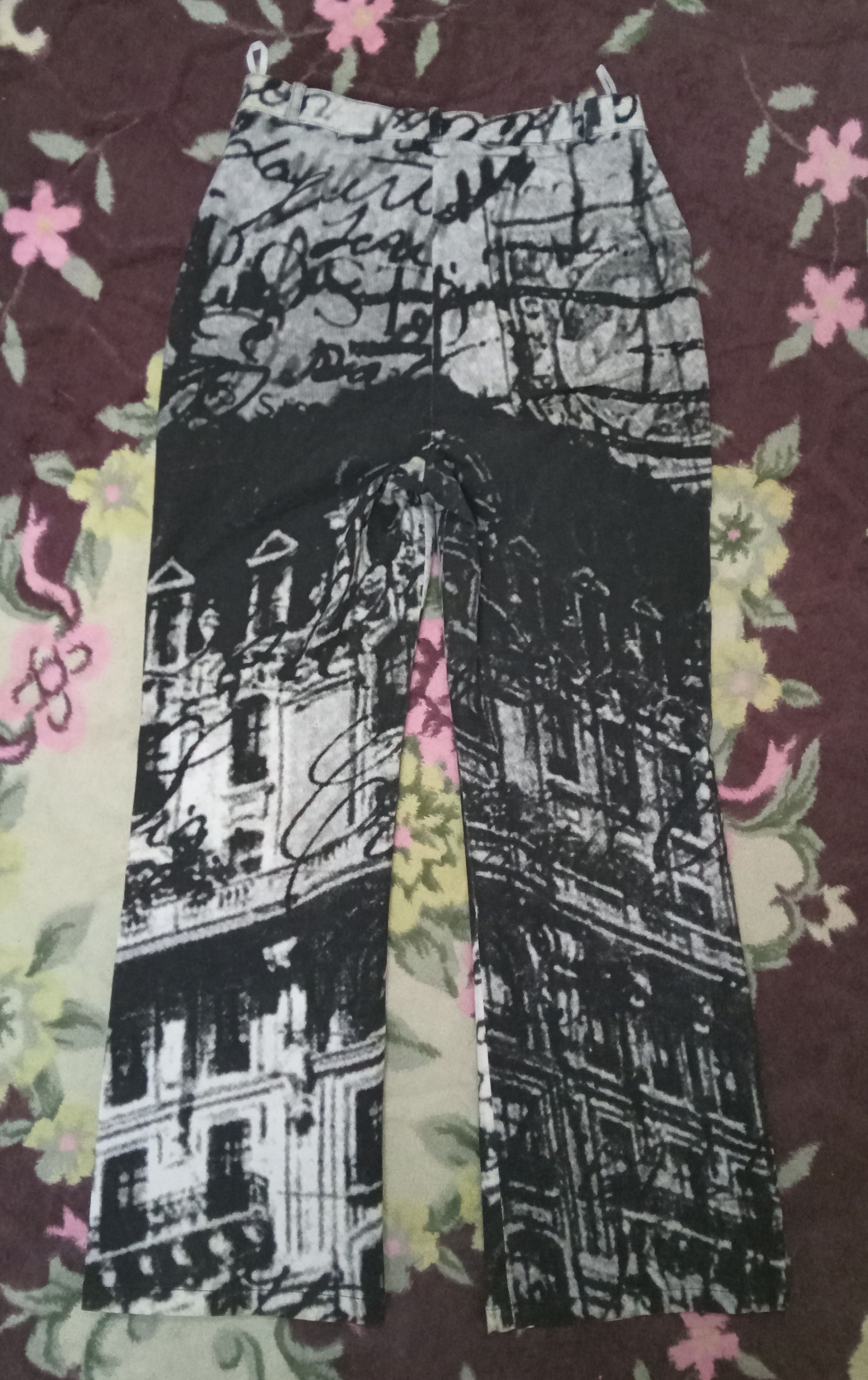 Japanese Brand O.U.E.E All Over Print Rare Buttons Flare Pants Size 28" / US 6 / IT 42 - 2 Thumbnail