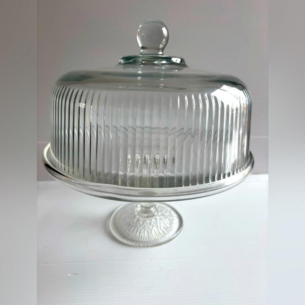Designer Vintage Ribbed Glass Pedestal Cake Stand Size ONE SIZE - 1 Thumbnail