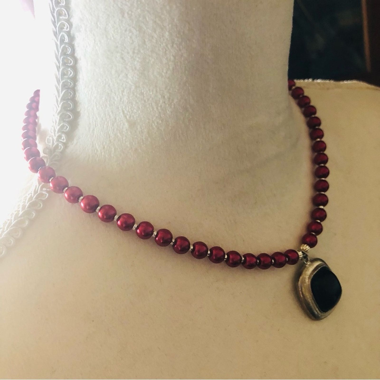 Handmade Handcrafted repurpose dark vampire blood dome Pearl necklac Size ONE SIZE - 3 Thumbnail