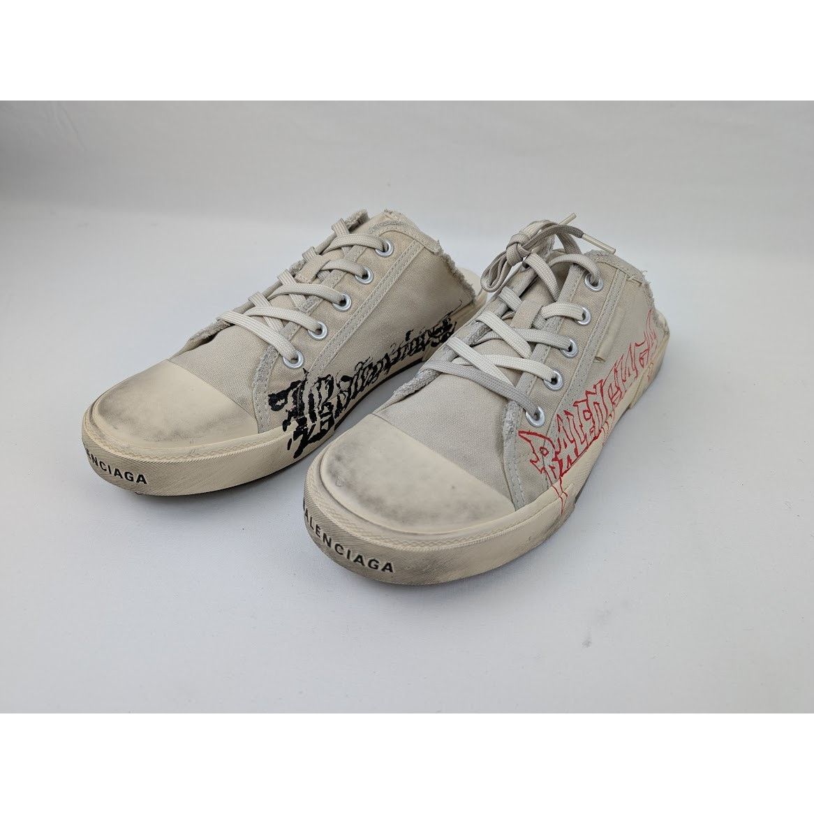 Balenciaga o1rshd1 Dest Canvas Paris Mule in White/Red/Black Size US 11 / EU 44 - 5 Thumbnail