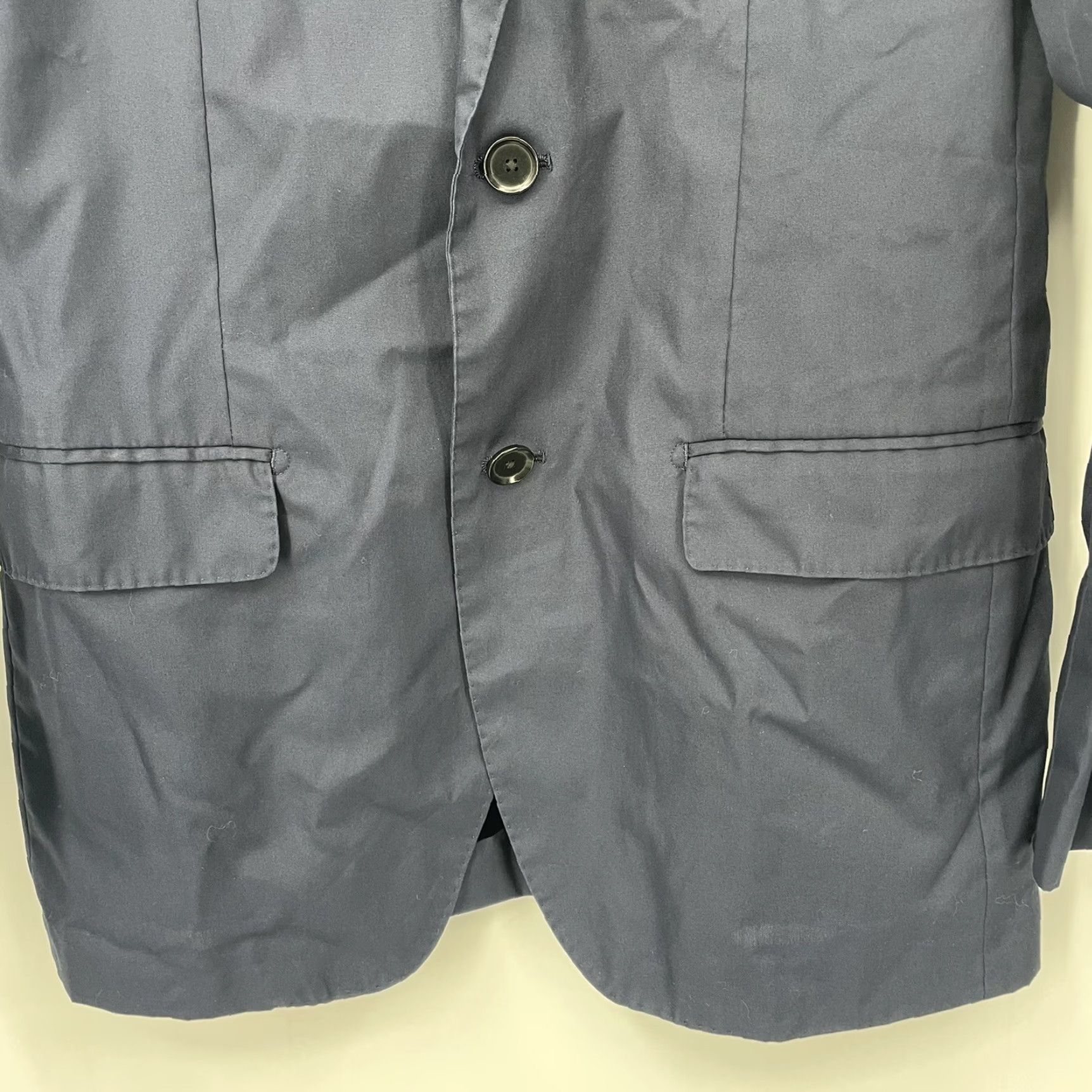 Vintage VINTAGE Tomorrowland Men's Blazer Sport Coat Jacket Single-Breasted Size Small Navy Blue Cotton Modern Mens Size 36R - 2 Thumbnail