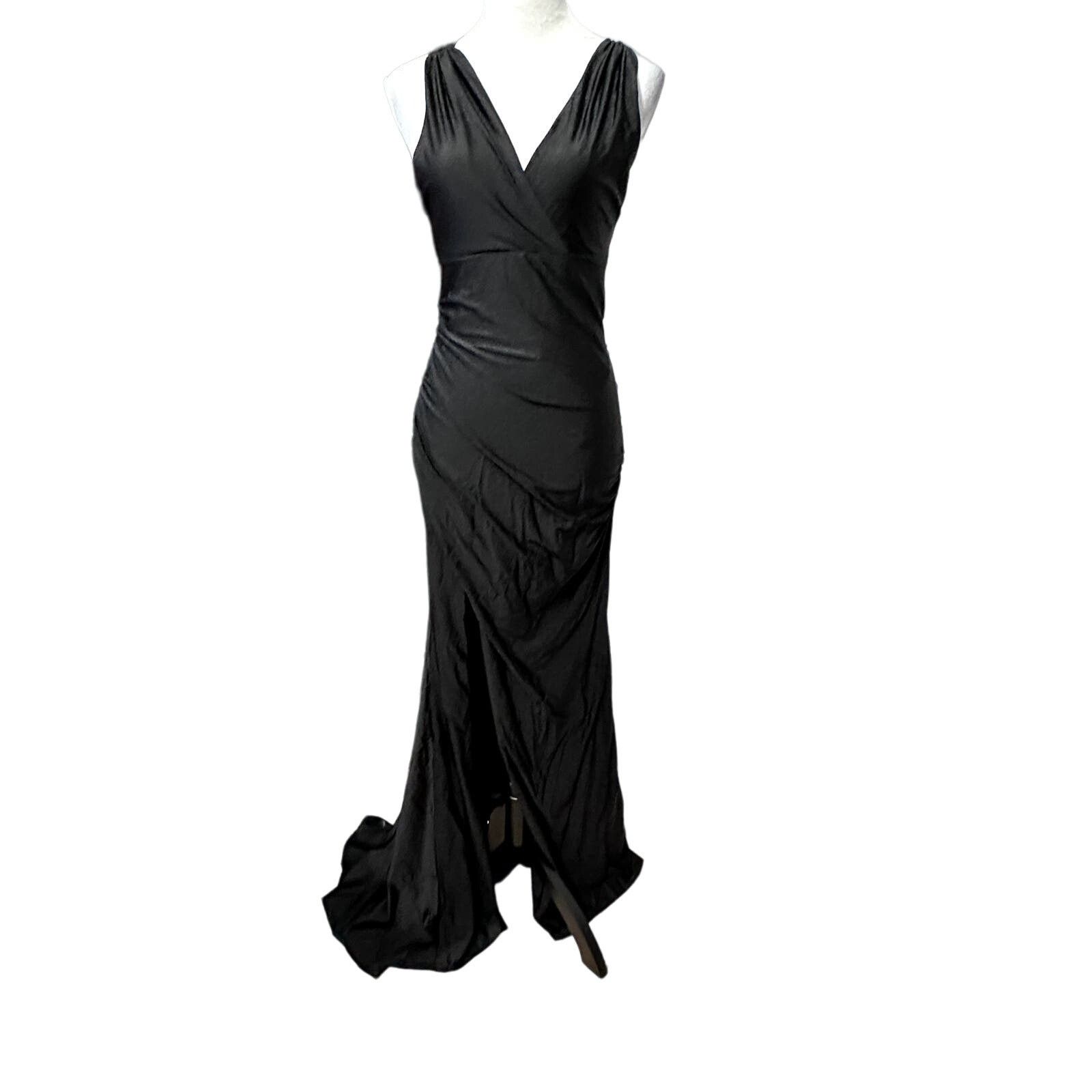 image of Unlisted La Femme Dress Slit Maxi Sleeveless Surplice Satin Tie 4 New in Black, Women's (Size Small