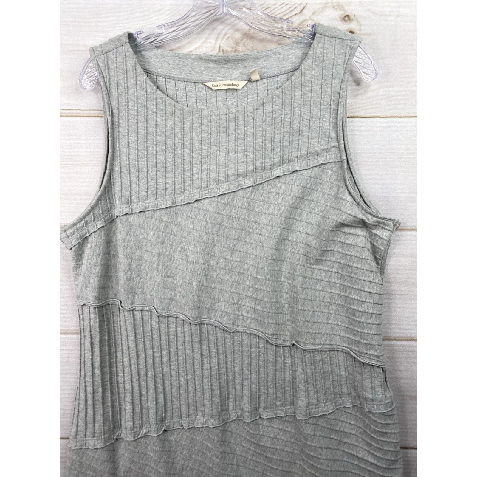 Soft Surroundings Soft Surroundings Dress Women L Gray Ribbed Ruffle Sleeveless Beach Lagenlook Shirt Dress Casual Bohemian Short Dress Womens Size L Gray Size L / US 10 / IT 46 - 2 Thumbnail