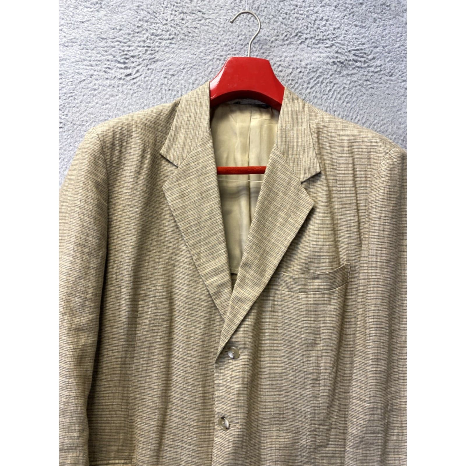 Banana Republic Banana Republic Khaki Linen Blazer Jacket Men’s 46R Plaid /0176 Blazer Casual Spring Notch Lapel 46 Mens Size 46R - 3 Thumbnail