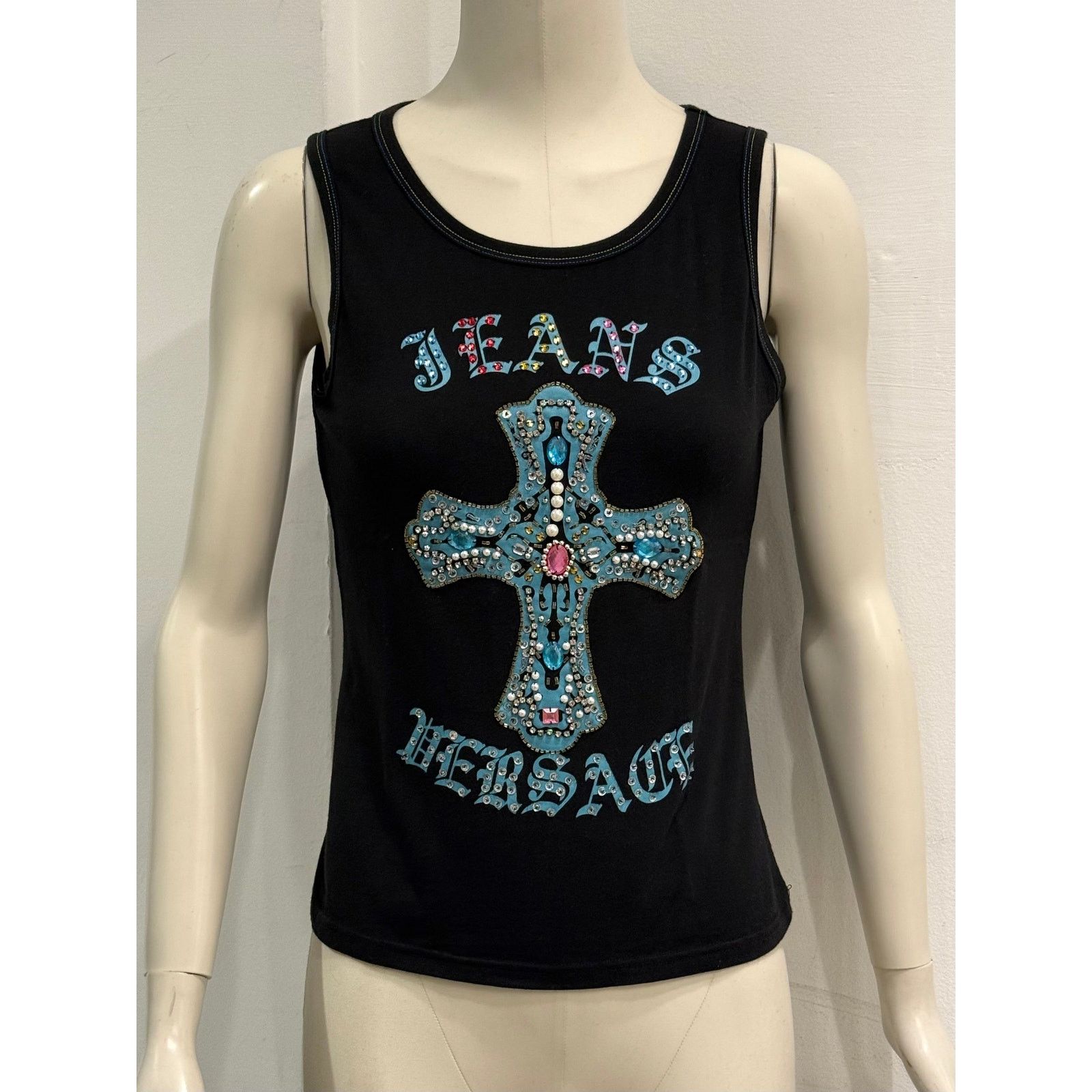Versace 2000s Versace embellished cross tank top Size L / US 10 / IT 46 - 2 Thumbnail