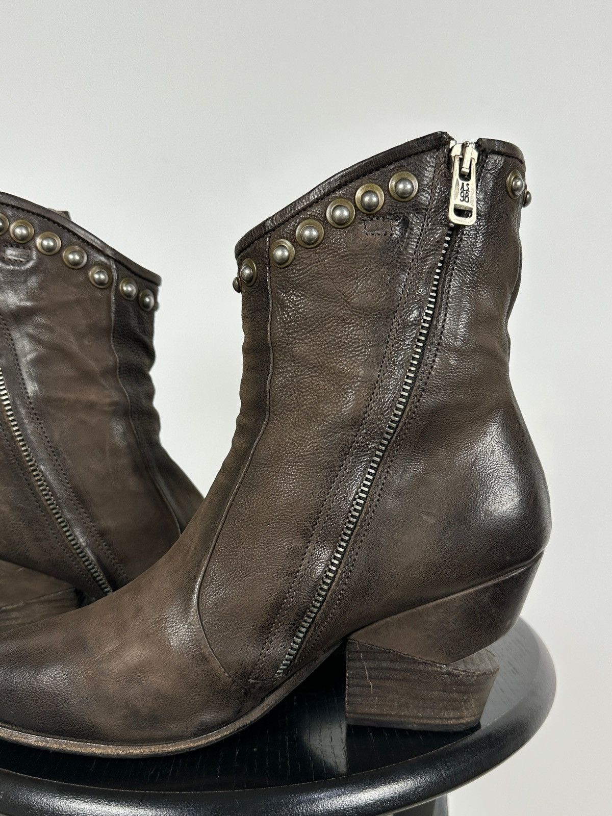 A.S.98 A.S.98. Brown Leather Biker Zip Studded Ankle Boots Size US 8 / IT 38 - 19 Thumbnail