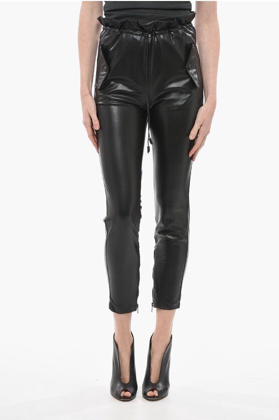 image of Ermanno Scervino Eco-Leather Pants With Drawstringed Waist in Black, Women's (Size 28)