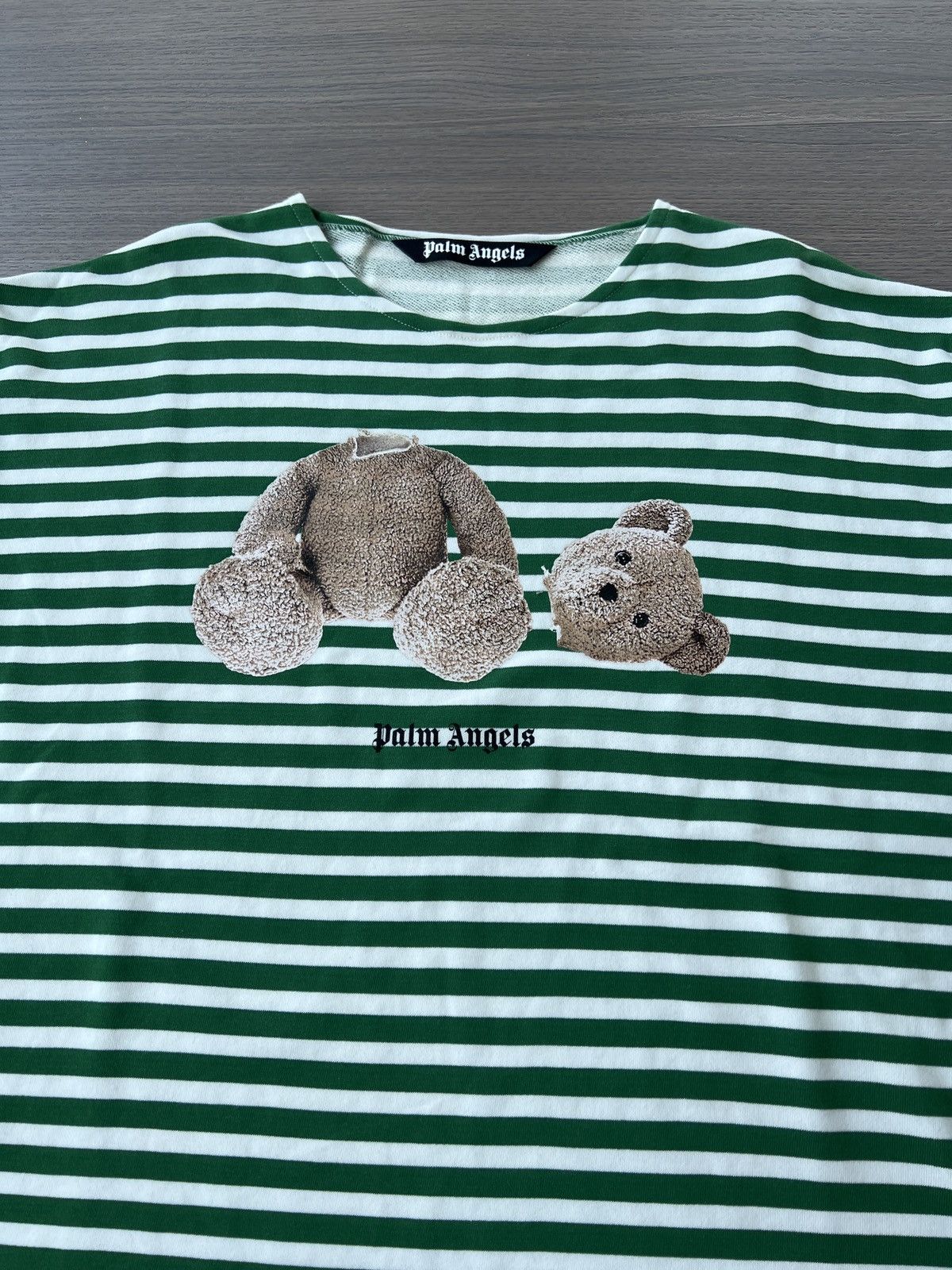 Palm Angels Palm Angels Bear Stripes Breton Long-SleeveTee 'Green/White' Size US XXL / EU 58 / 5 - 5 Thumbnail