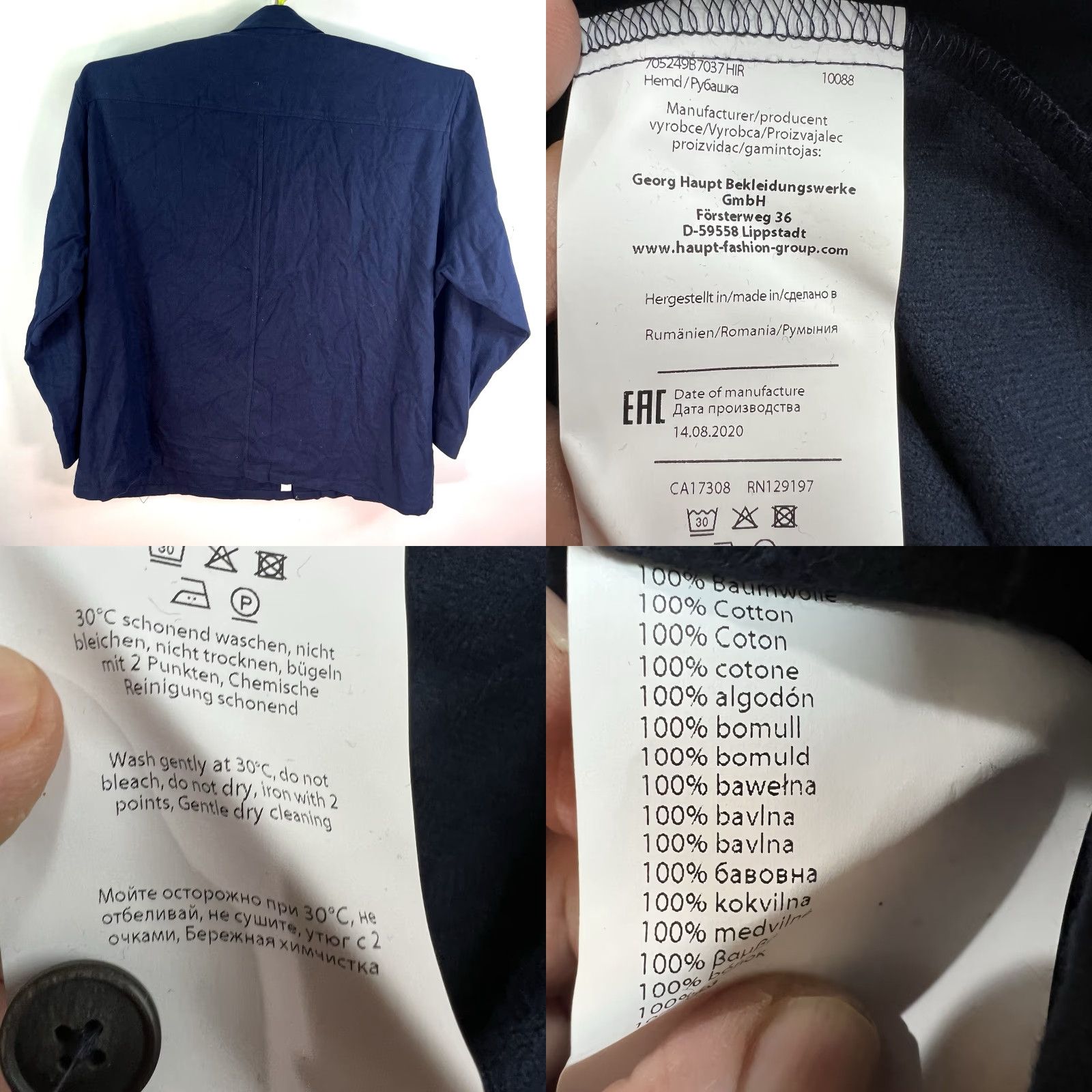 Vintage Haupt Jacket 4XL Blue Flannel Button-Up Shacket Bomber Jacket Mens Size 4XL Chest 68 in Solid Pattern Cotton Lining Cotton Breathable Vintage No Size US XXL / EU 58 / 5 - 8 Thumbnail