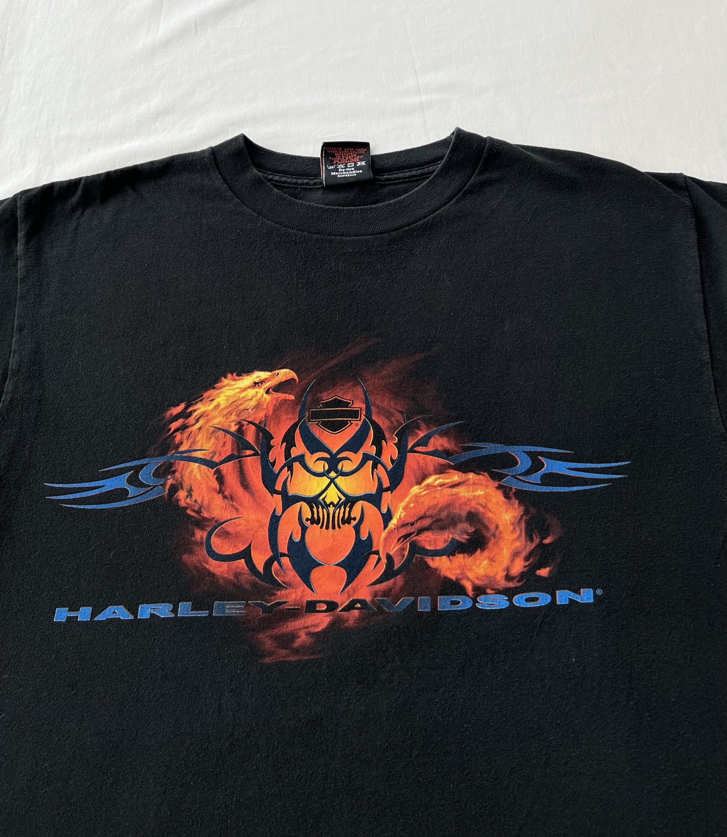 Harley Davidson Vintage 2000s Harley Davidson Eagle Skull Fire Flame T-shirt Size US L / EU 52-54 / 3 - 5 Thumbnail