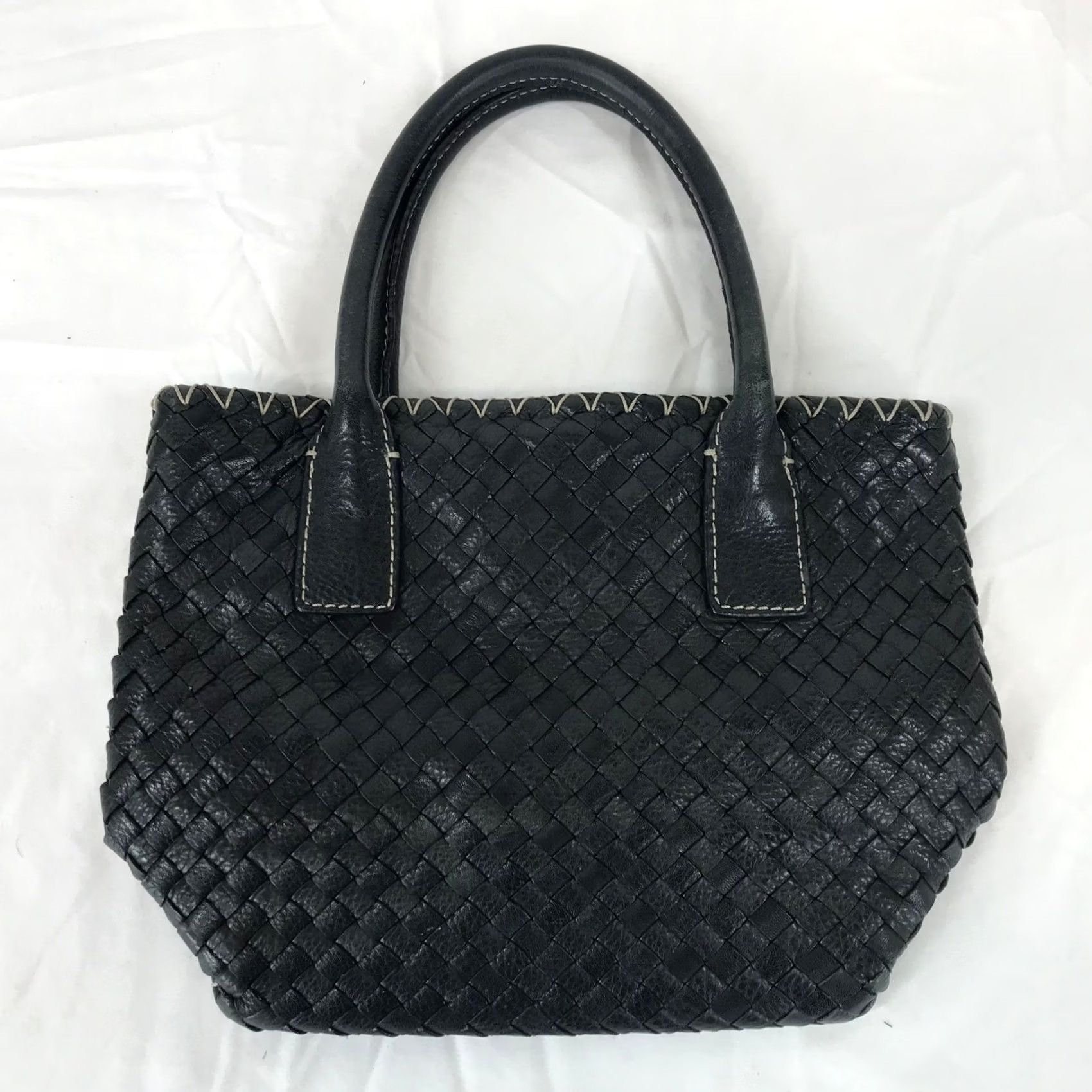 Fossil Fossil Black Woven Whipstitched Pebbled Leather Satchel Handbag Size ONE SIZE - 3 Thumbnail