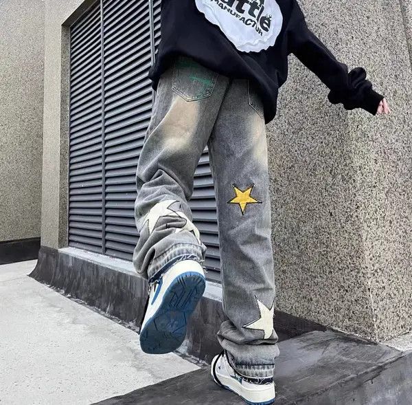 Japanese Brand Kurusu x Kita Retro Street Star Patch Distressed Jeans Size US 31 - 8 Thumbnail