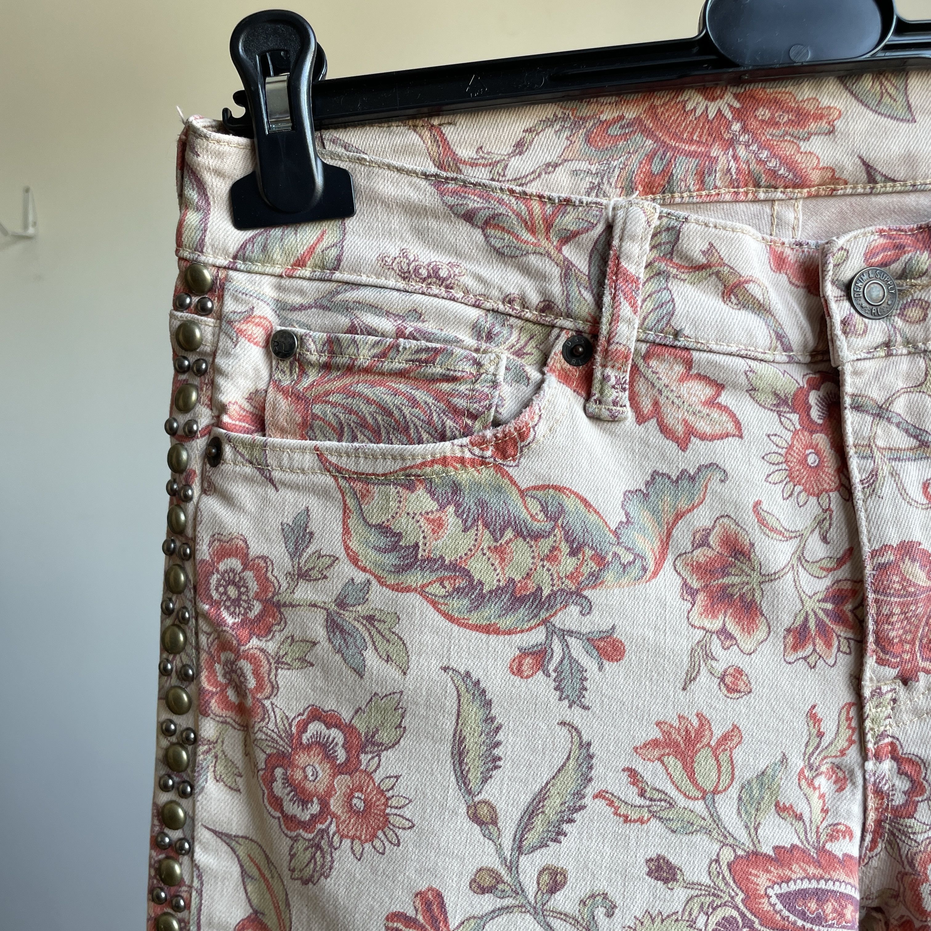 Denim & Supply Ralph Lauren Denim & Supply Ralph Lauren Skinny Floral Studded Jeans Size 29" - 9 Thumbnail