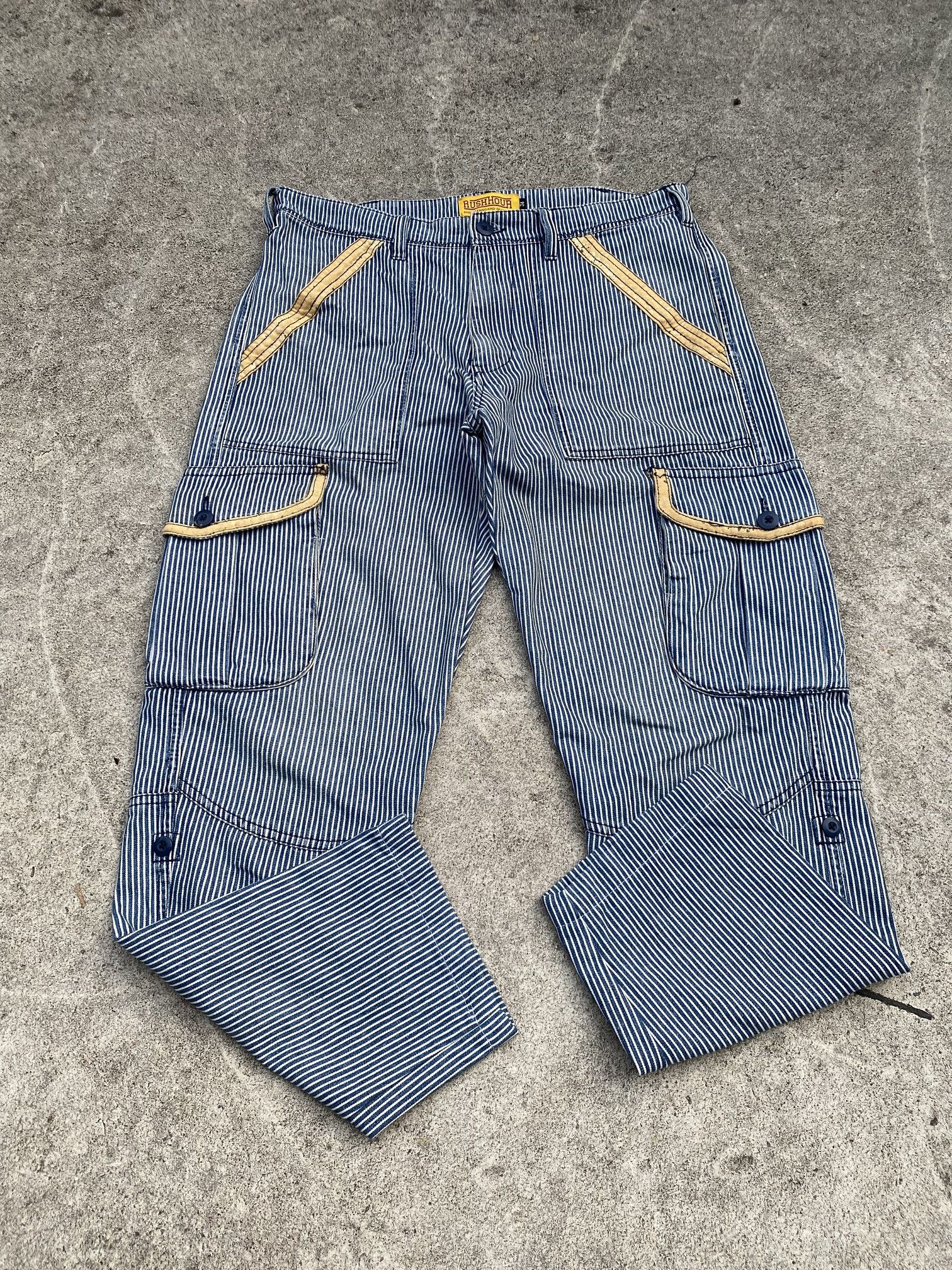 Japanese Brand RUSH HOUR HICKORY PRISONER CARGO PINSTRIPED W34X28 Size US 34 / EU 50 - 5 Thumbnail