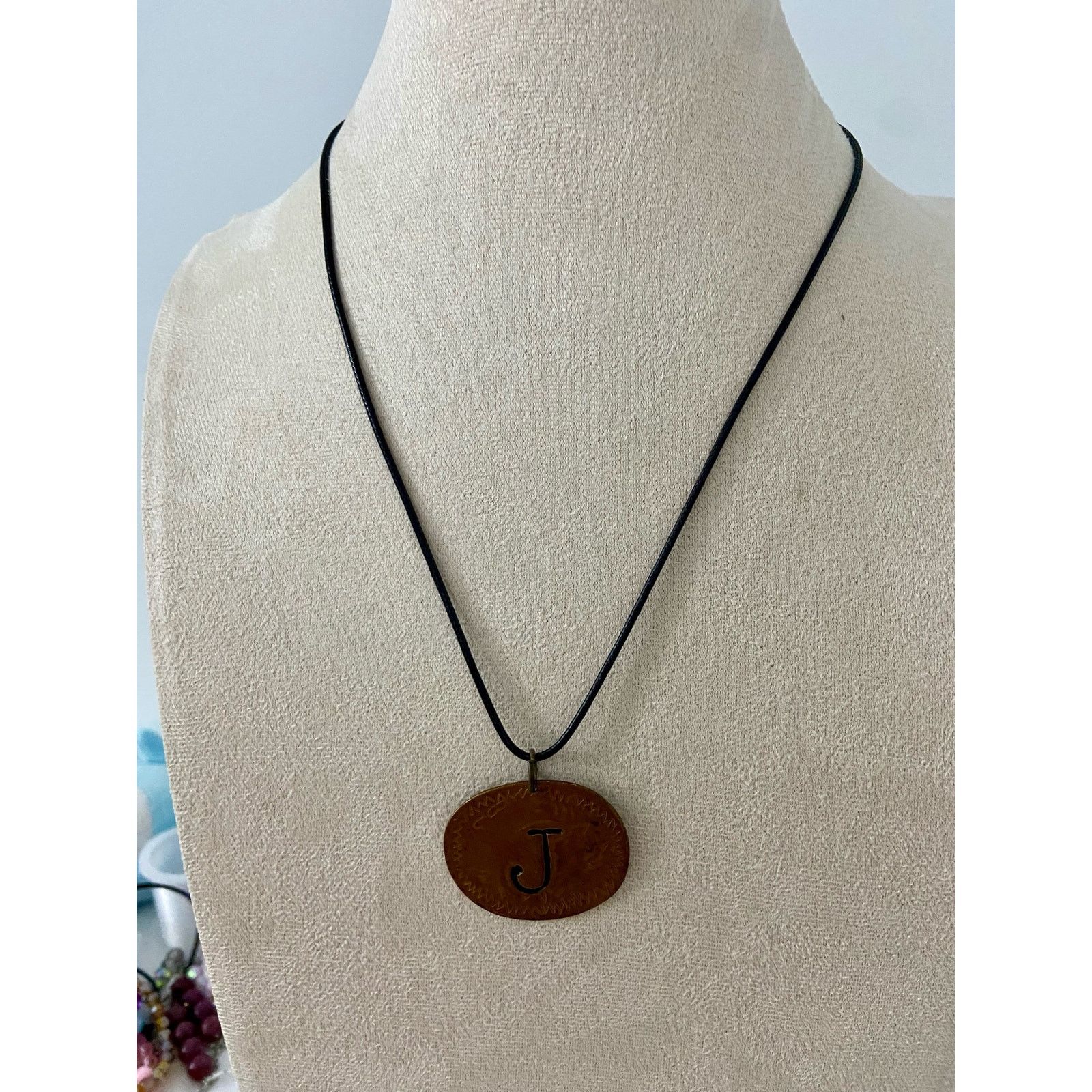 Handmade Copper tone J pendant necklace Size ONE SIZE - 1 Thumbnail