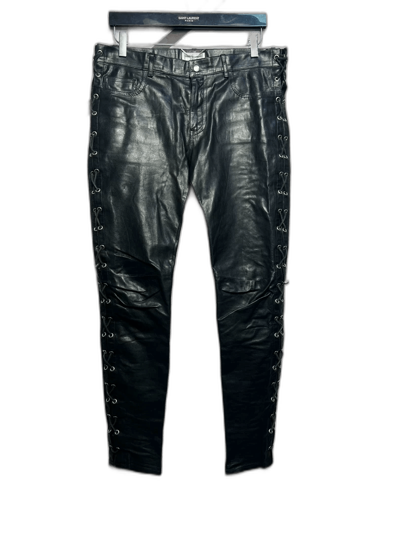 Saint Laurent Paris Saint Laurent Leather Pants with Side Braiding-2506 Size US 44 / EU 60 - 1 Thumbnail