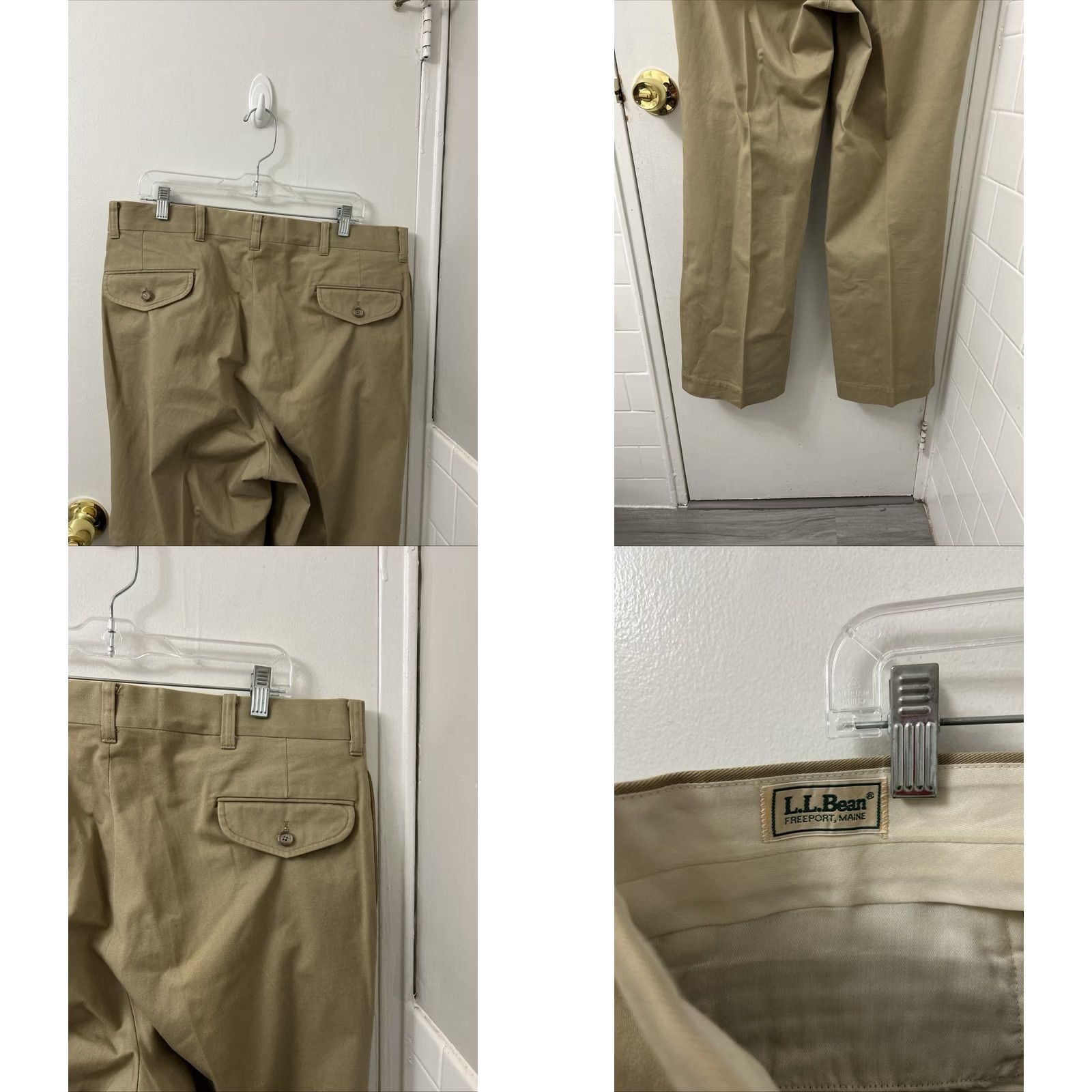 Vintage VINTAGE LL Bean Pants Mens 36x31 Khaki Chino Pleated Straight Leg Wool? No, Cotton Beige Tan 5-Pocket Zipper Button Classic Slim? (Please ignore) Size US 36 / EU 52 - 8 Thumbnail