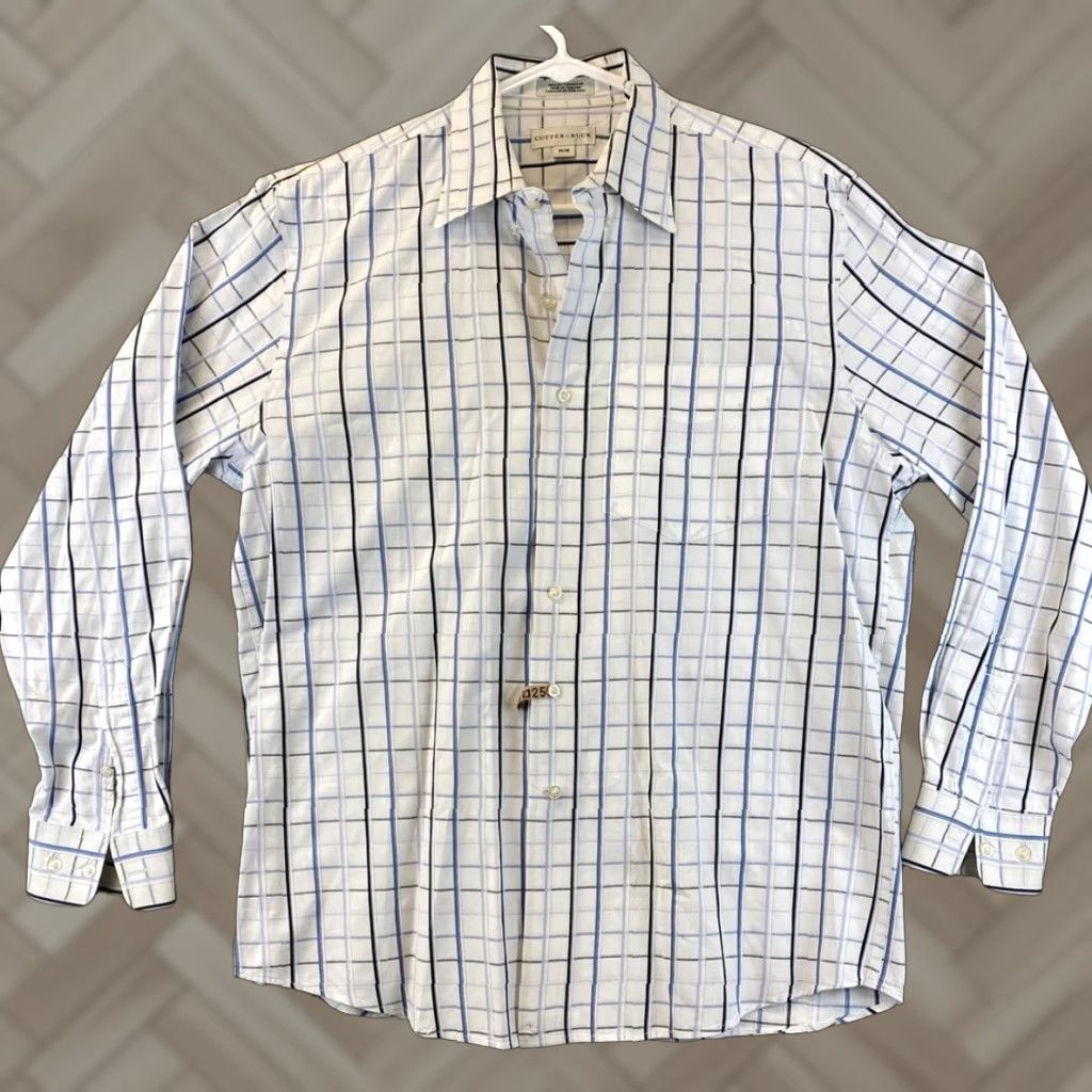 Cutter & Buck VINTAGE Cutter & Buck Dress Shirt Men M Button-Up Long Sleeve Blue White Check 77-21 Mens Size 40R - 1 Thumbnail