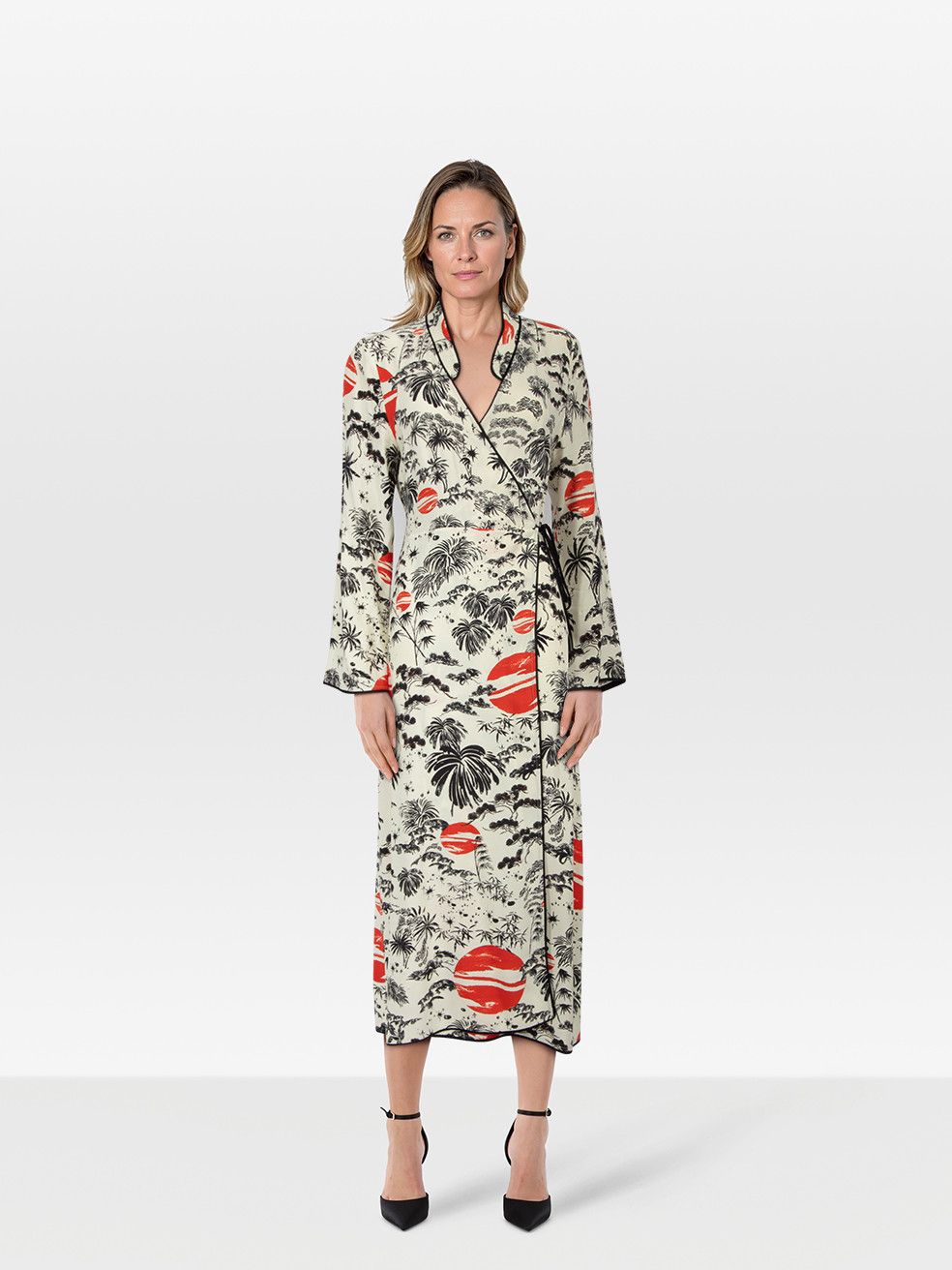 RIXO Palm Tree Print Long Sleeve Cindy Wrap Dress Size M / US 6-8 / IT 42-44 - 1 Thumbnail