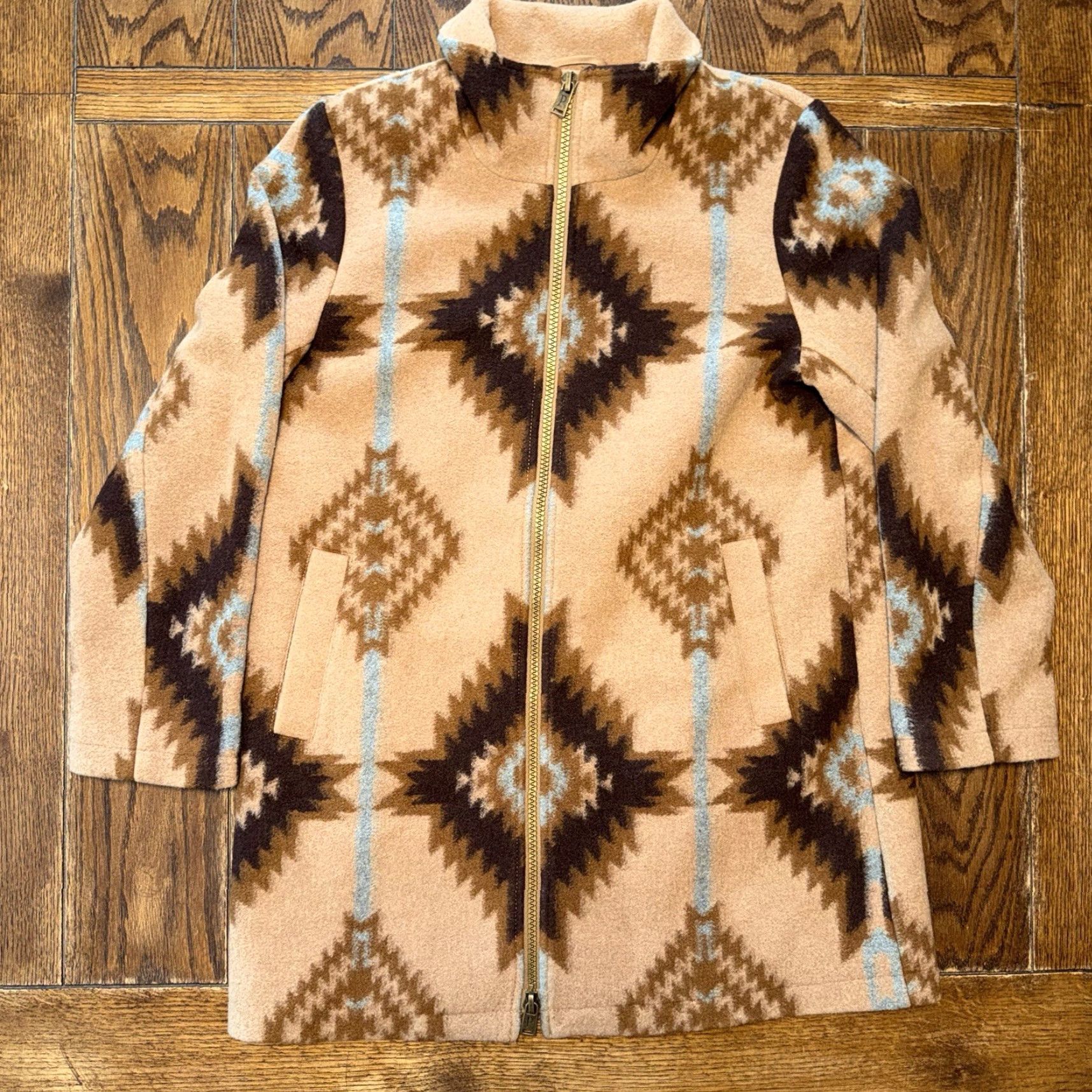 Pendleton VINTAGE Pendleton Wool Blend Geometric Aztec Southwestern Jacket Beige Medium Womens Zip Front Fall Regular/N/A Size M / US 6-8 / IT 42-44 - 2 Thumbnail