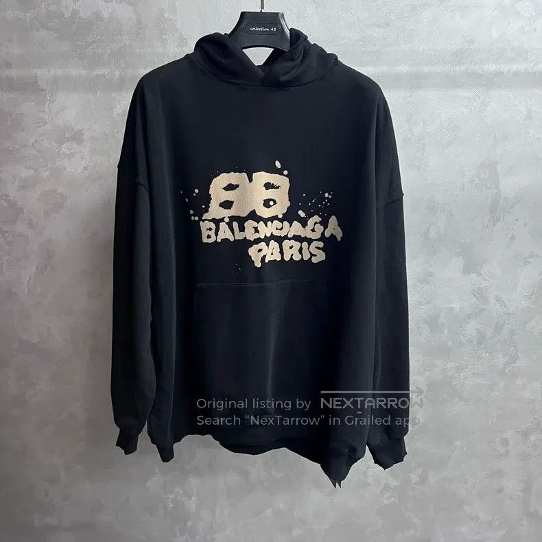 Balenciaga Balenciaga Black letter logo print hooded long sleeve Size US XS / EU 42 / 0 - 1 Thumbnail