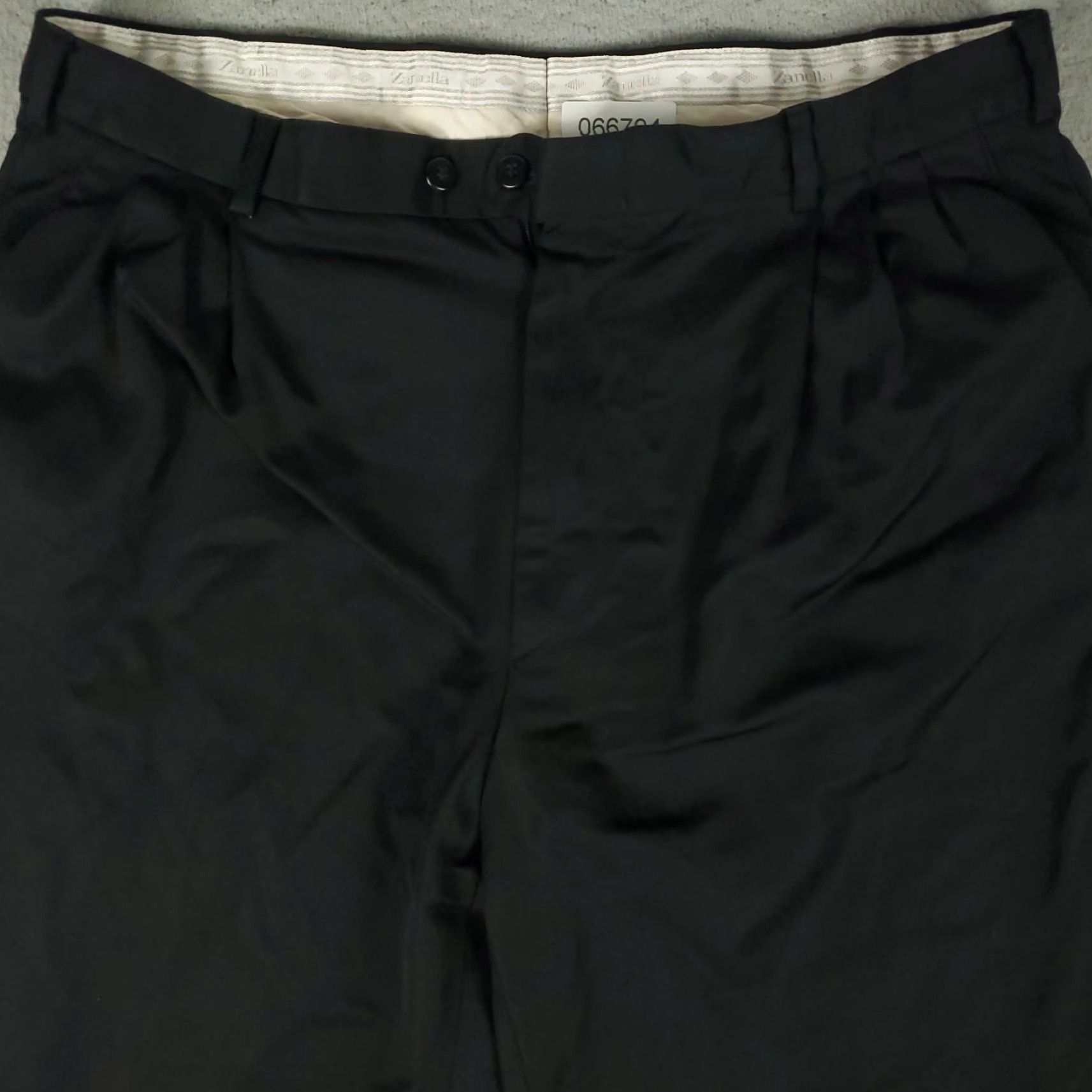 Zanella Zanella Pants Mens 35x27 Black Pleated Cuffed Wool Dress Pants Trousers Chino, Regular, Zip Closure, Straight Leg, Dry Clean Only, Vintage No Size US 35 - 2 Thumbnail
