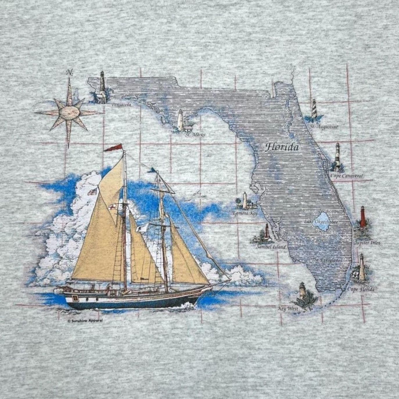 Vintage VINTAGE Lexington Florida Nautical Map Souvenir Graphic Grey T-Shirt Large Size US L / EU 52-54 / 3 - 3 Thumbnail