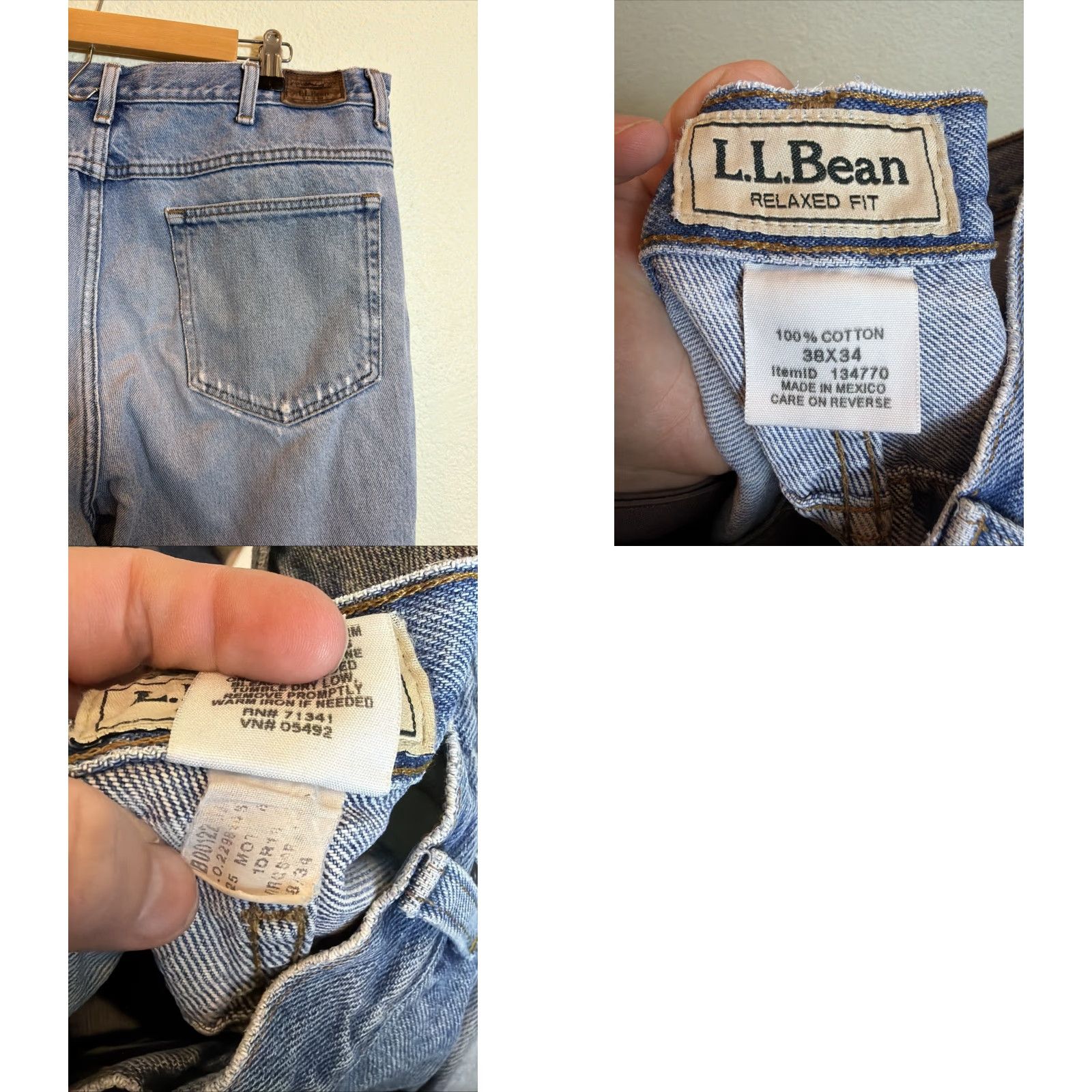 Vintage Y2K LL Bean Mens Jeans Relaxed Fit 38x34 Light Wash Distressed Blue Straight Jeans Mens Size US 38 / EU 54 - 10 Thumbnail