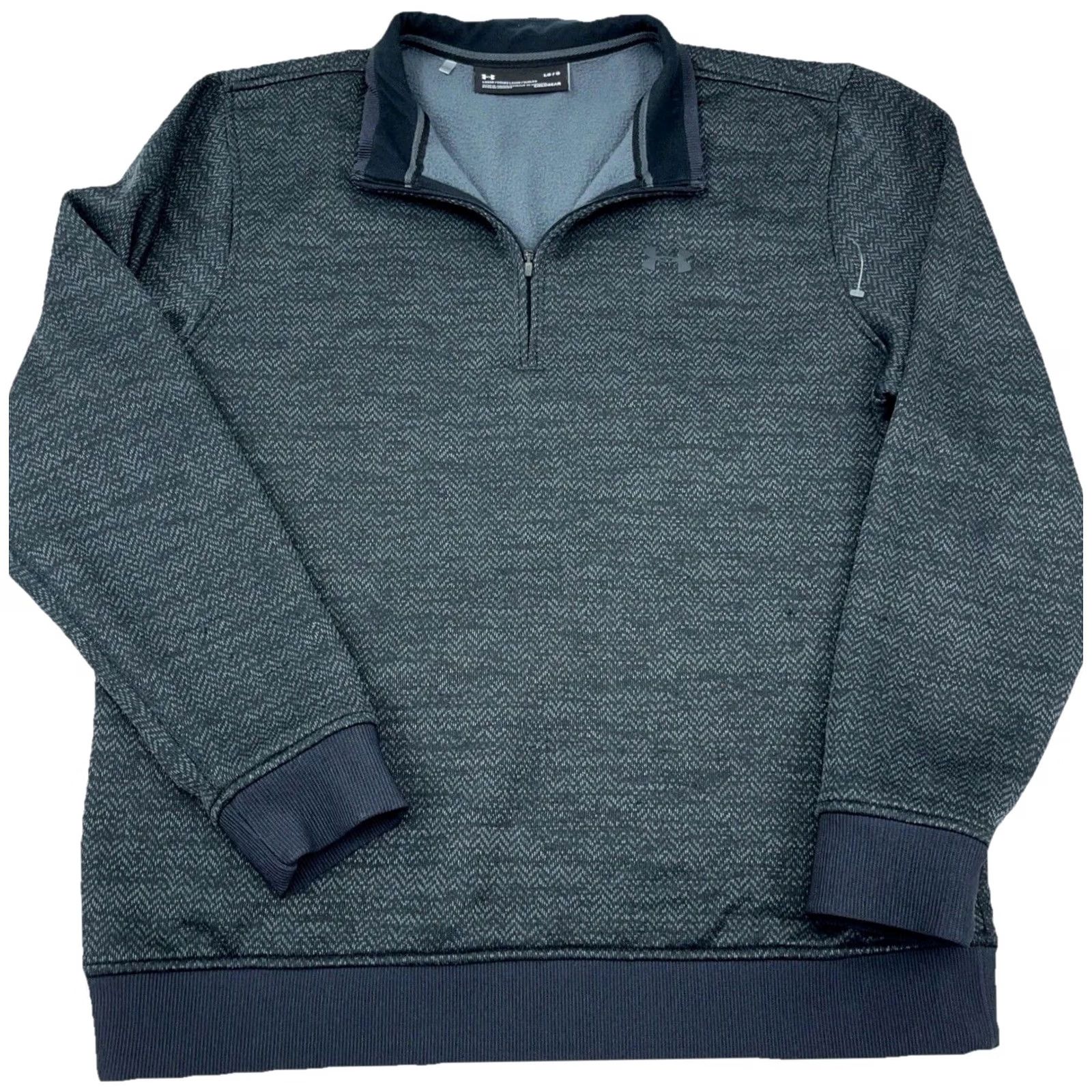 Under Armour Under Armour Sweatshirt Large Black Herringbone Quarter Zip Pullover Sweater Men Size US L / EU 52-54 / 3 - 2 Thumbnail