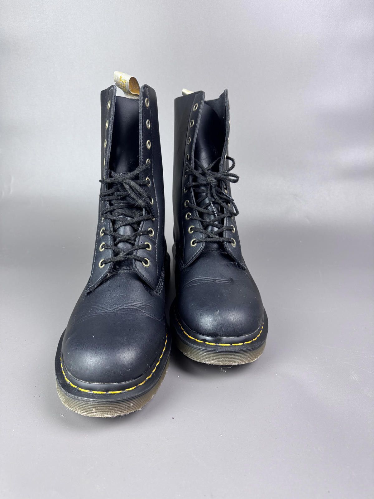 Dr. Martens Black Leather Lace-Up Combat Boots with Yellow Stitching Size US 14 / EU 47 - 6 Thumbnail