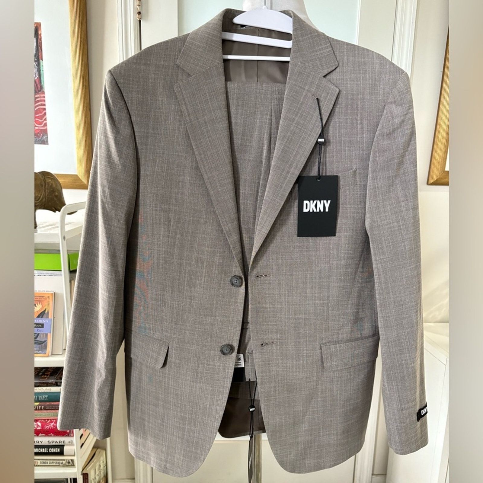 DKNY NWT- DKNY Men's Modern-Fit Natural Neat Suit -38 S Size 38S - 2 Thumbnail