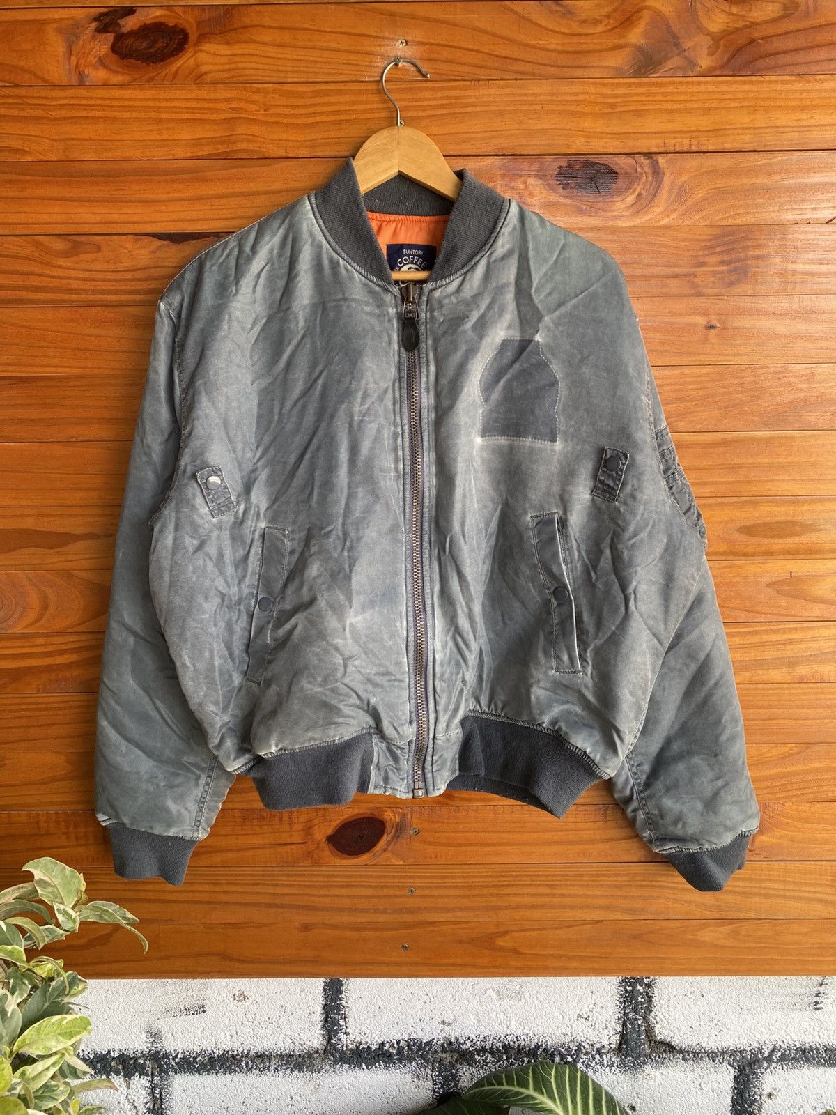 Japanese Brand Vintage Suntory Coffee Bomber Jacket Gray MA-1 Style Japan Size US L / EU 52-54 / 3 - 3 Thumbnail