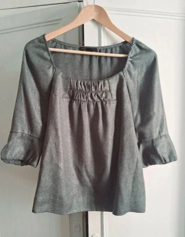 Maje Maje Metallic Grey Blouse Pleated Chest – Size XS Size XS / US 0-2 / IT 36-38 - 1 Thumbnail