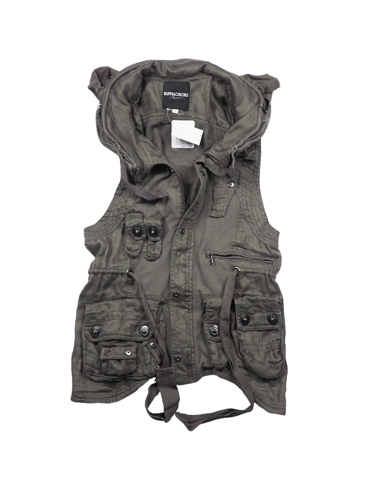 image of Avant Garde x Buffalo Bobs Noir Vest Multi Pocket Hoodies in Green, Men's (Size Medium)