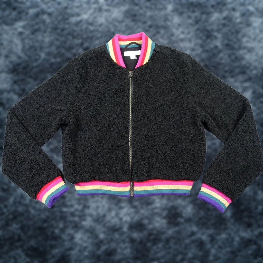 Spiritual Gangster Spiritual Gangster Jacket Womens Medium Black Bomber Rainbow Zip Lined Faux Fur Short Coat/Nylon Shell? Size M / US 6-8 / IT 42-44 - 1 Thumbnail