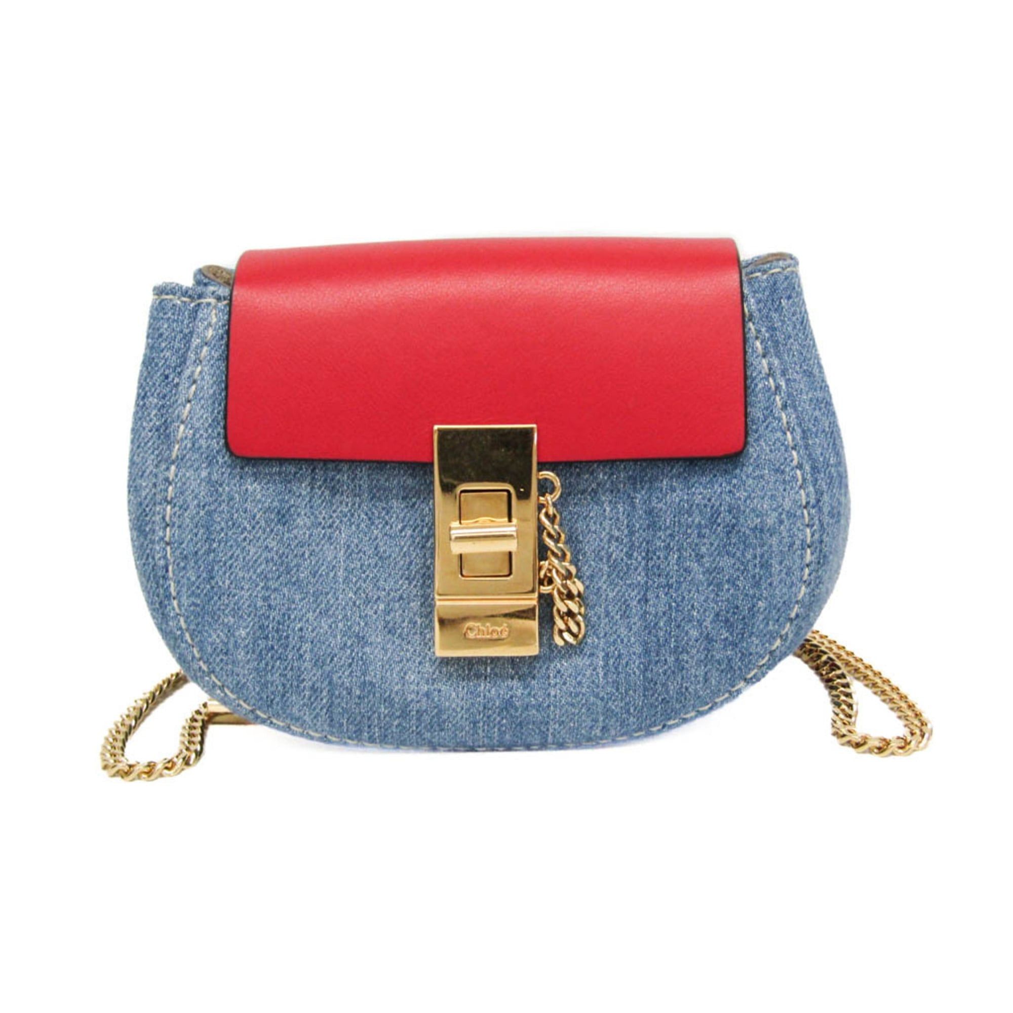 Chloe Chloé Drew Mini Crossbody Backpack CHC21SP100E27664 Women's Denim,Leather Backpack,Shoulder Bag Blue,Red Color Size ONE SIZE - 1 Thumbnail