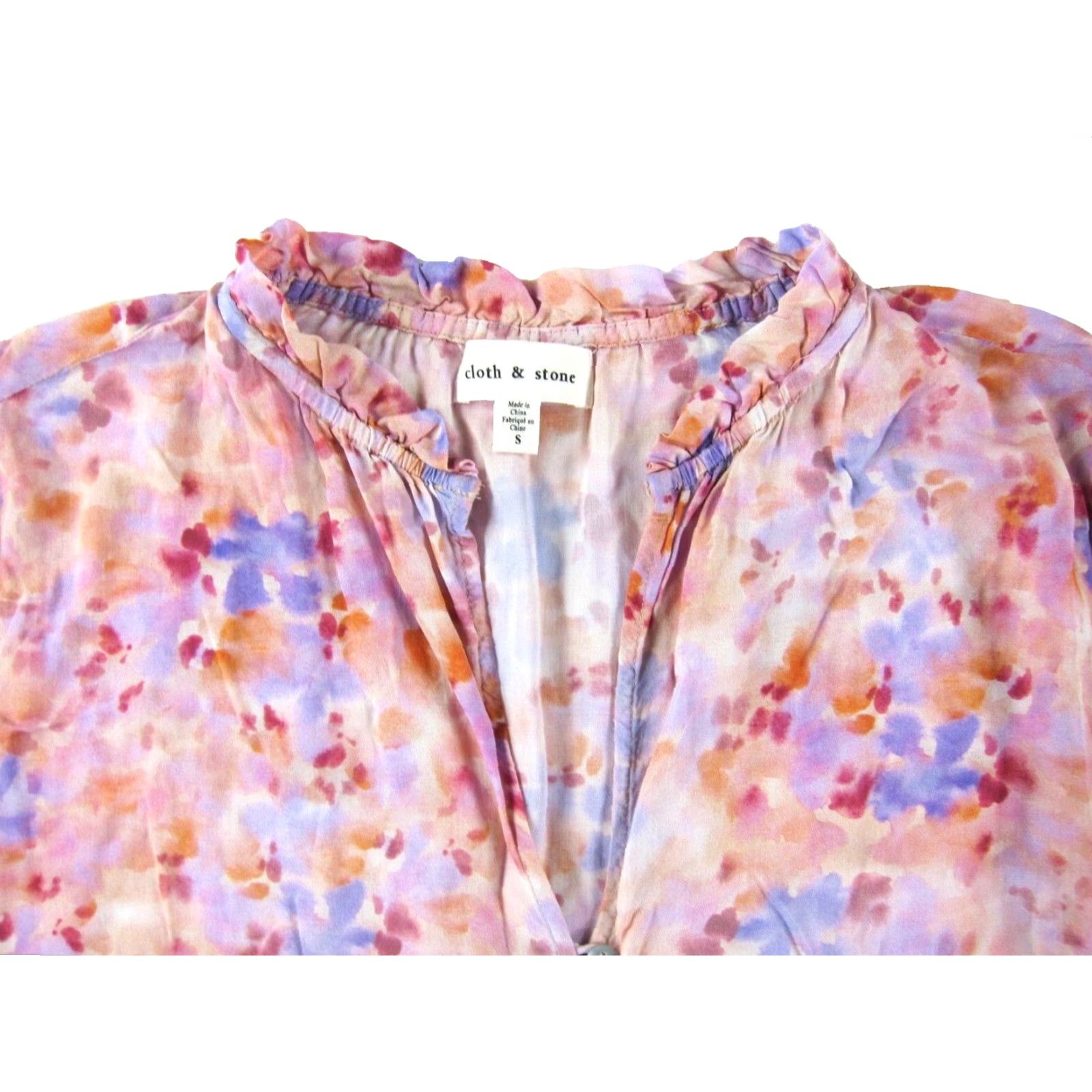 CLOT Cloth & Stone Blouse Shirt Womens S Pink Floral Button Down Long Sleeve Rayon Tunic Casual/Business/Formal 90s Colorful Preppy Size S / US 4 / IT 40 - 4 Thumbnail