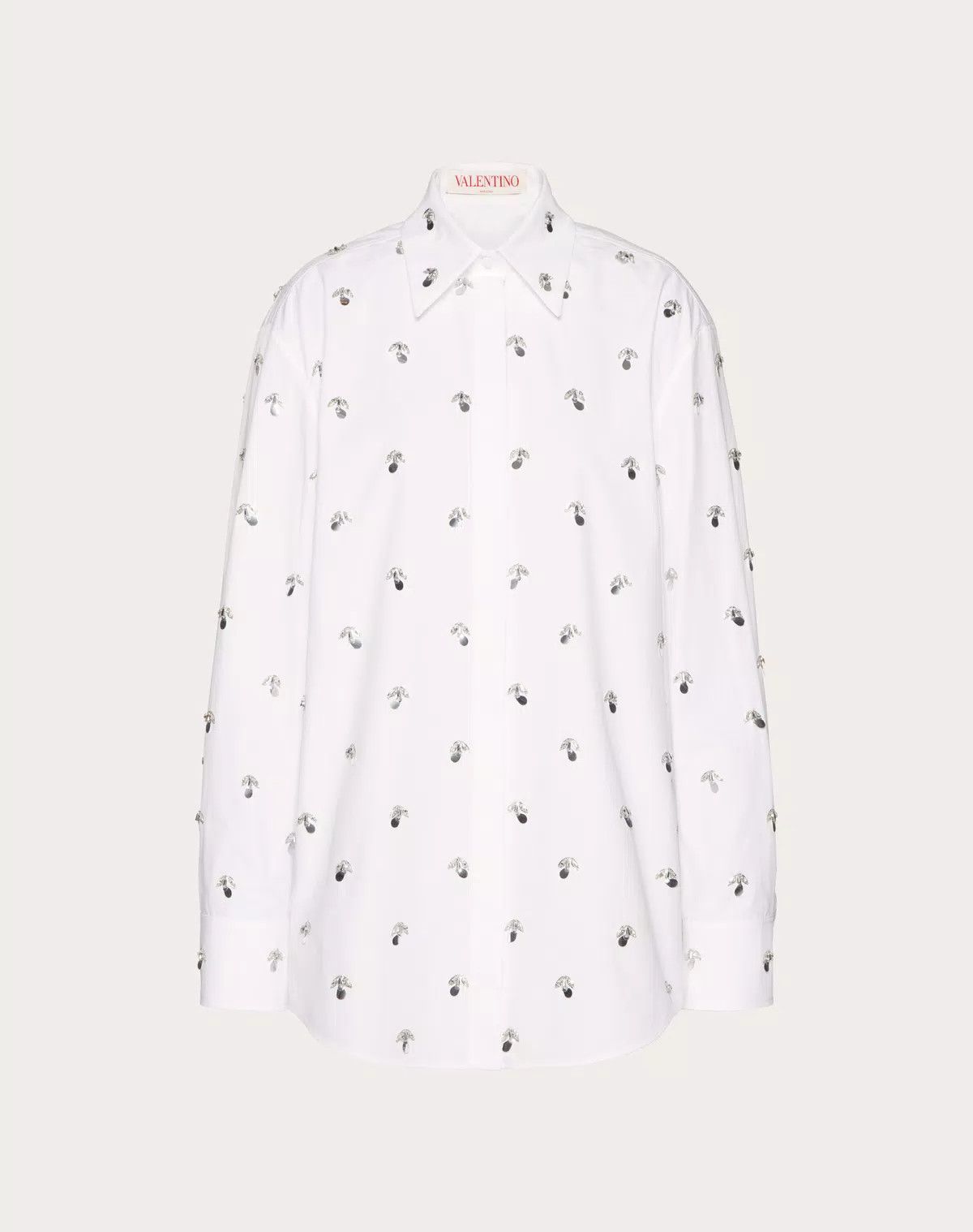 Valentino o1s1wg110625 Embroidered Poplin Shirt in White Size S / US 4 / IT 40 - 1 Thumbnail