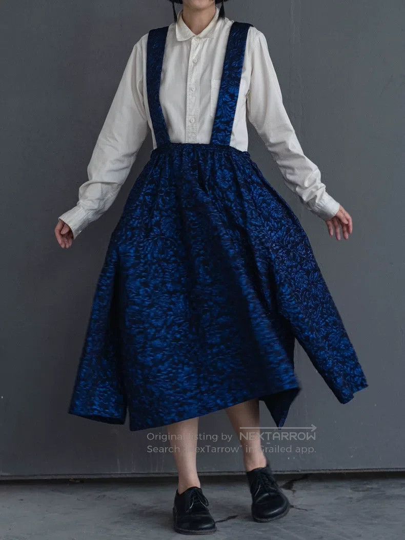 Comme Des Garcons Blue Embossed Flower Suspender Skirt