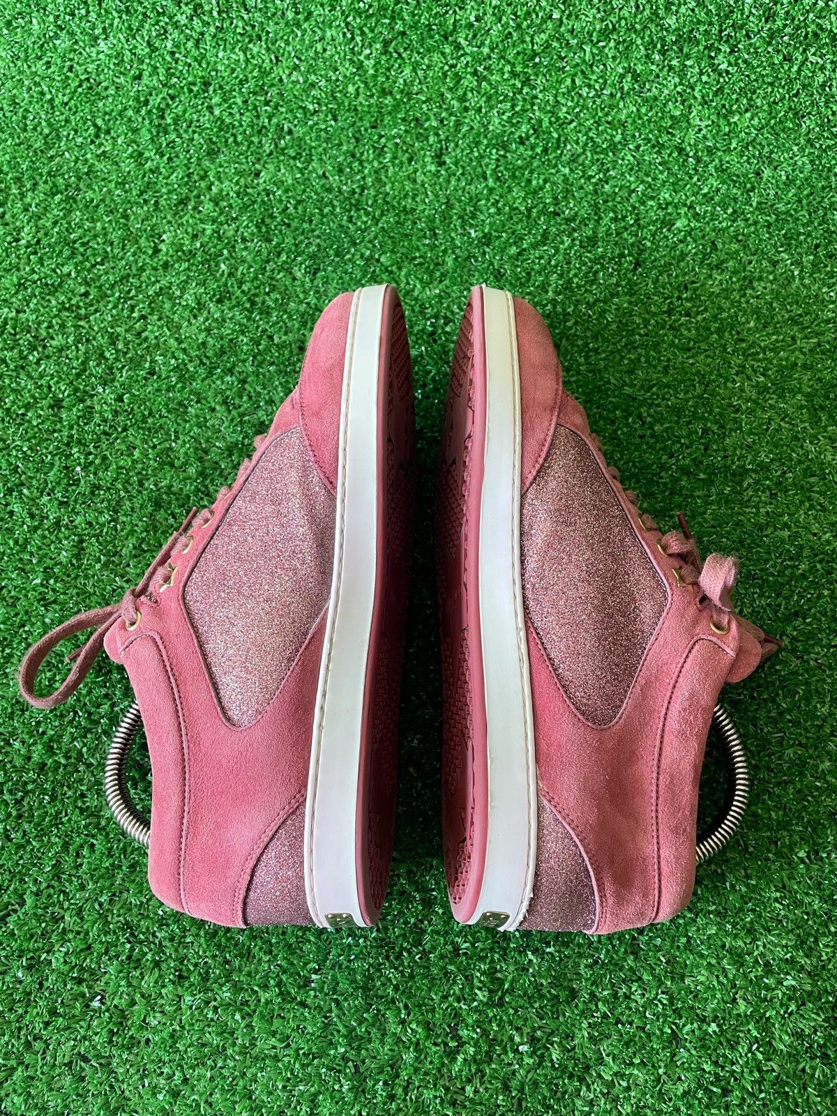 Jimmy Choo Jimmy Choo Pink Glitter And Suede Miami Lace Up Sneakers 39 Size US 9 / IT 39 - 7 Thumbnail